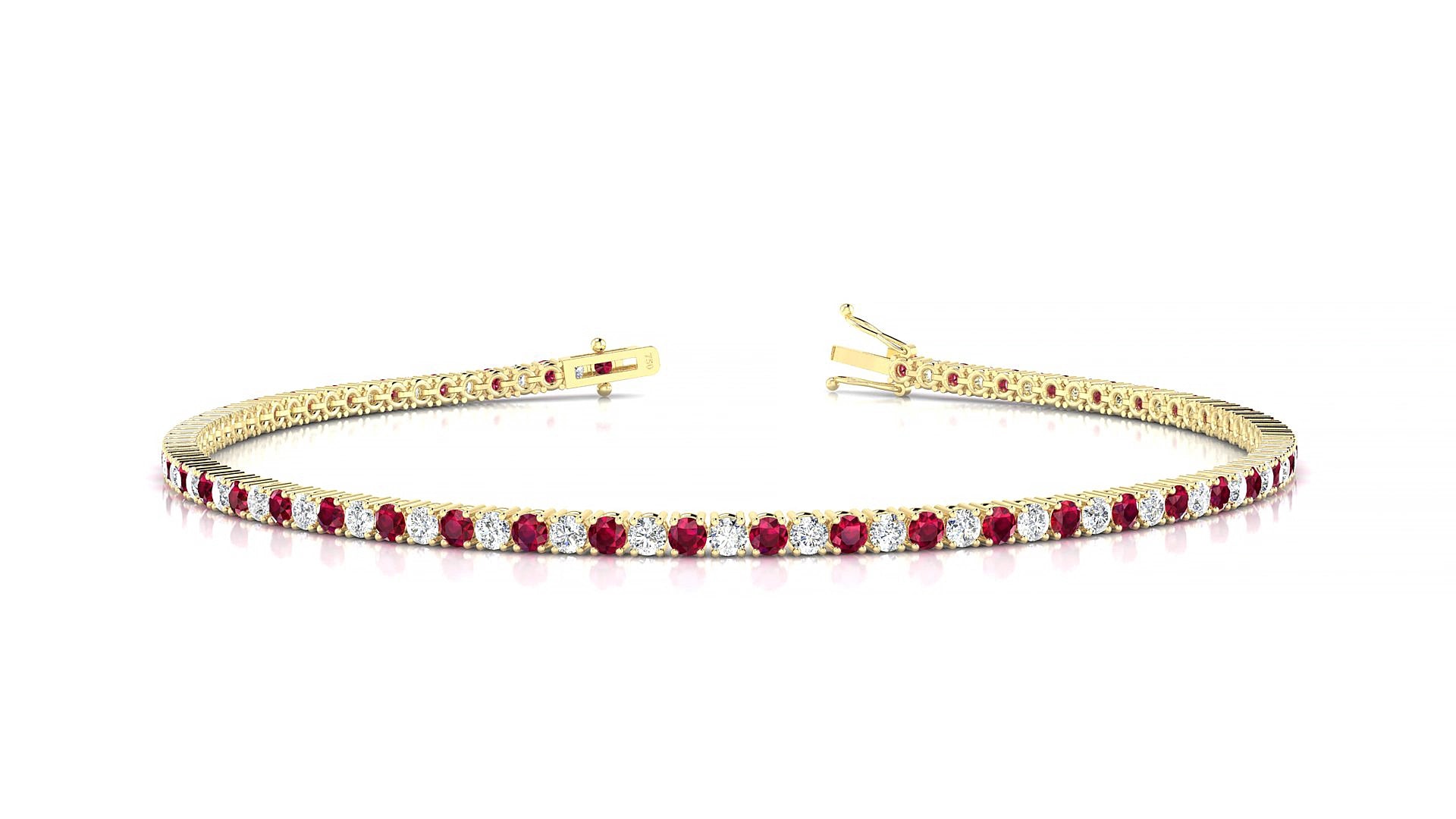 Capri 1-1 | 18k Yellow Gold 1.7 mm Round Natural Ruby & Diamond 15 cm Tennis Bracelet