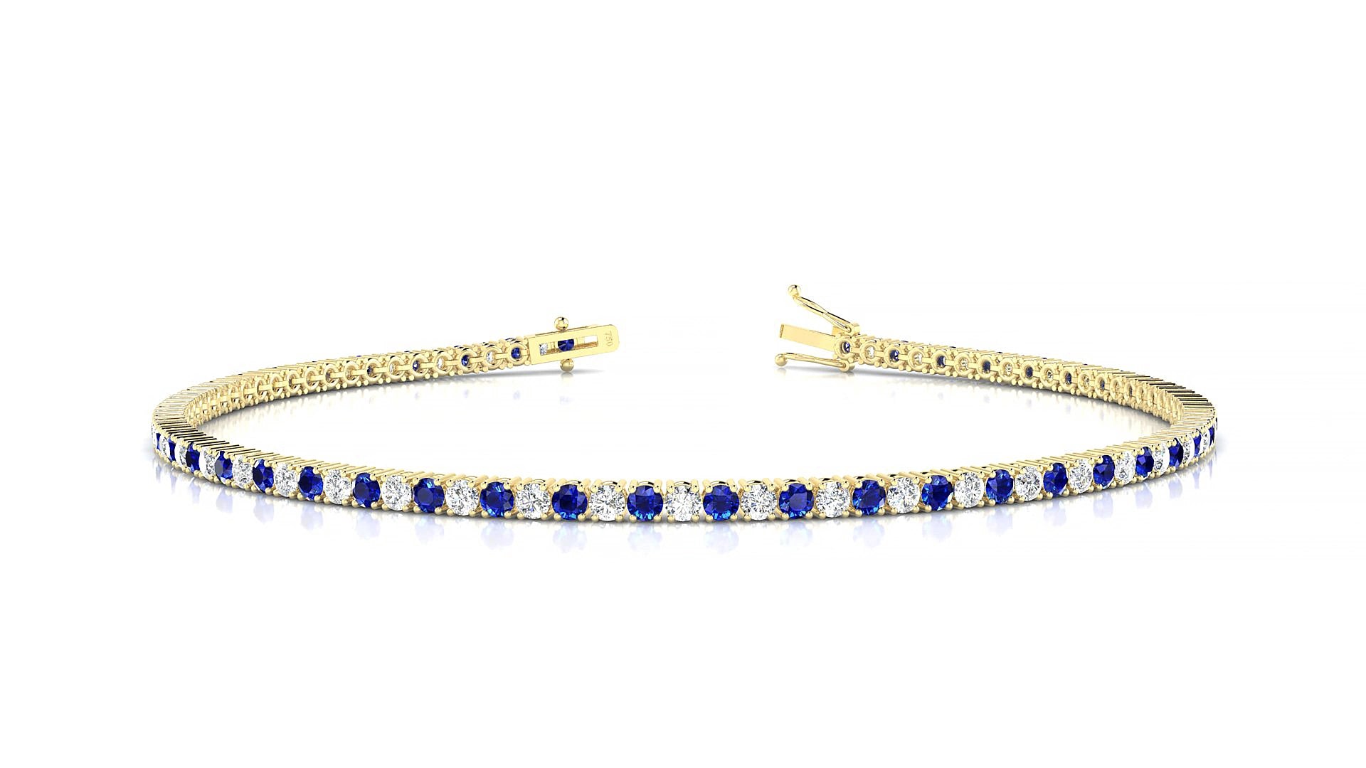 Capri 1-1 | 18k Yellow Gold 1.7 mm Round Natural Sapphire & Diamond 19 cm Tennis Bracelet
