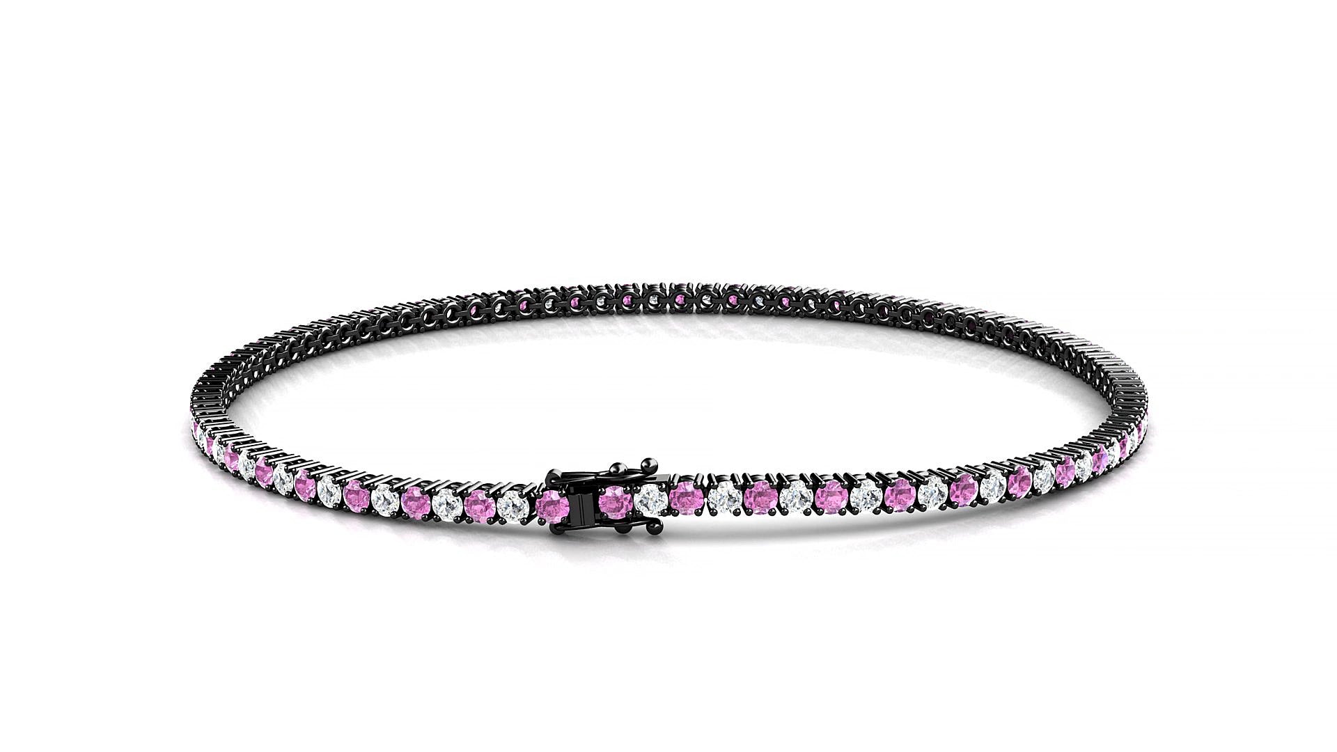 Capri 1-1 | 18k Black Gold 1.7 mm Round Natural Pink Sapphire & Diamond 17 cm Tennis Bracelet