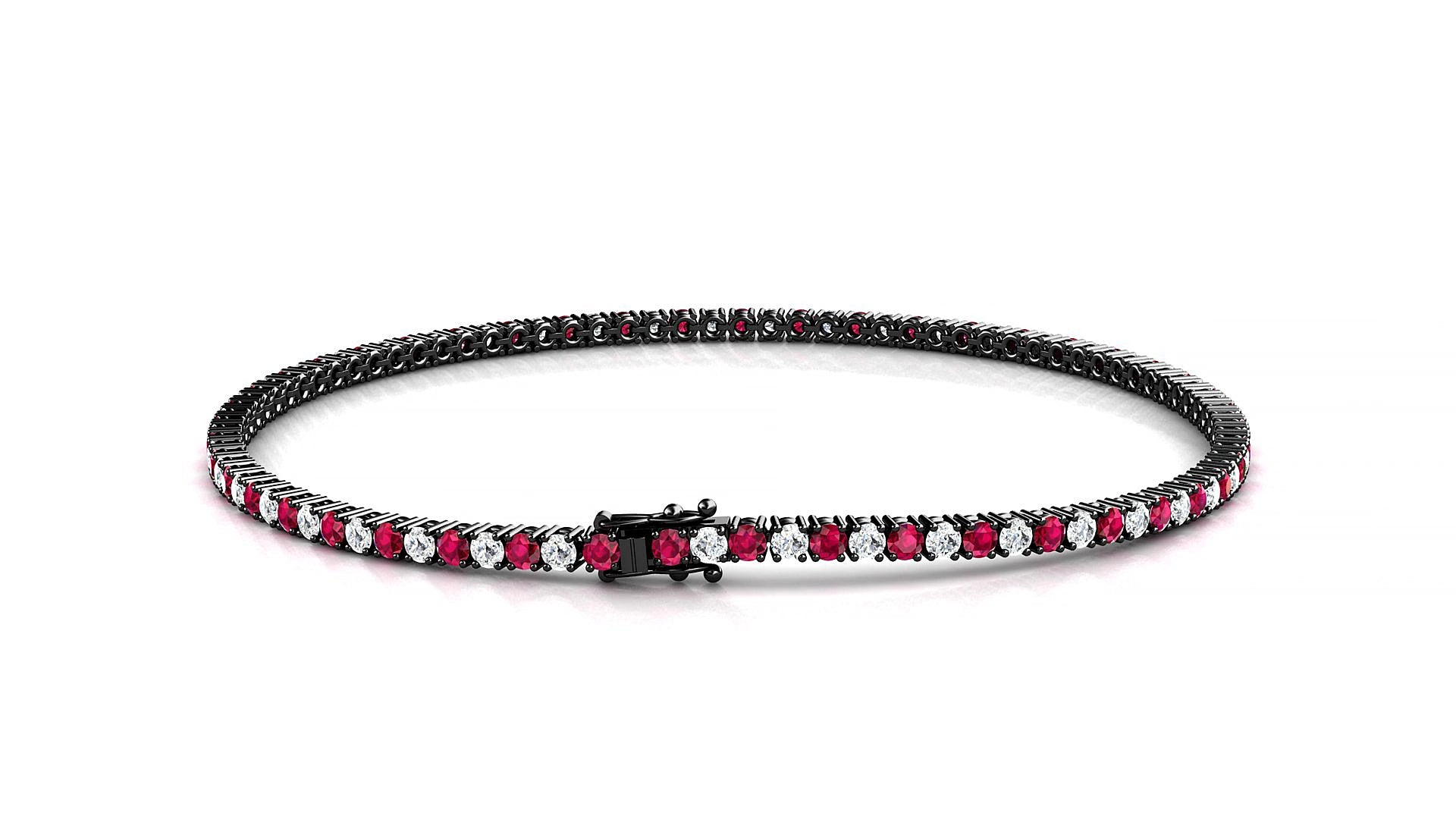 Capri 1-1 | 18k Black Gold 1.7 mm Round Natural Ruby & Diamond 16 cm Tennis Bracelet
