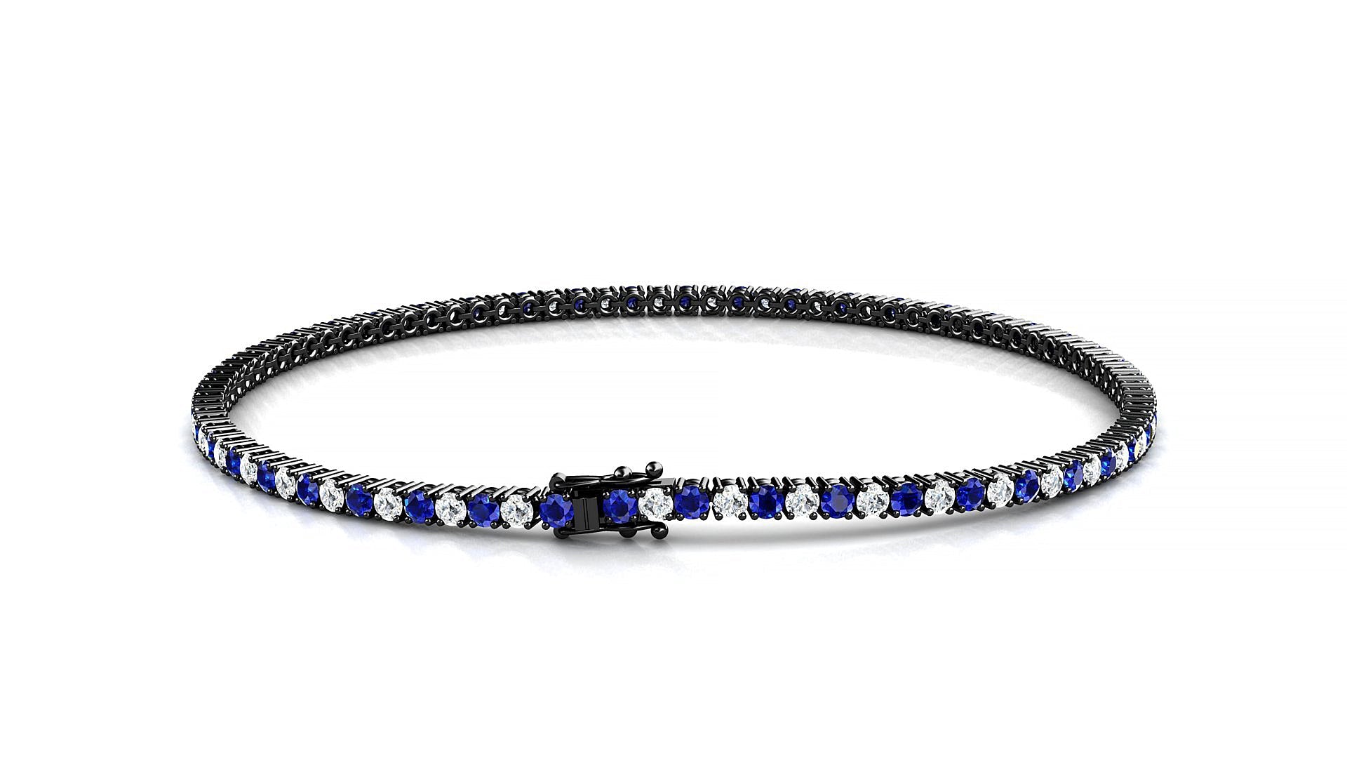 Capri 1-1 | 18k Black Gold 1.7 mm Round Natural Sapphire & Diamond Tennis Bracelet
