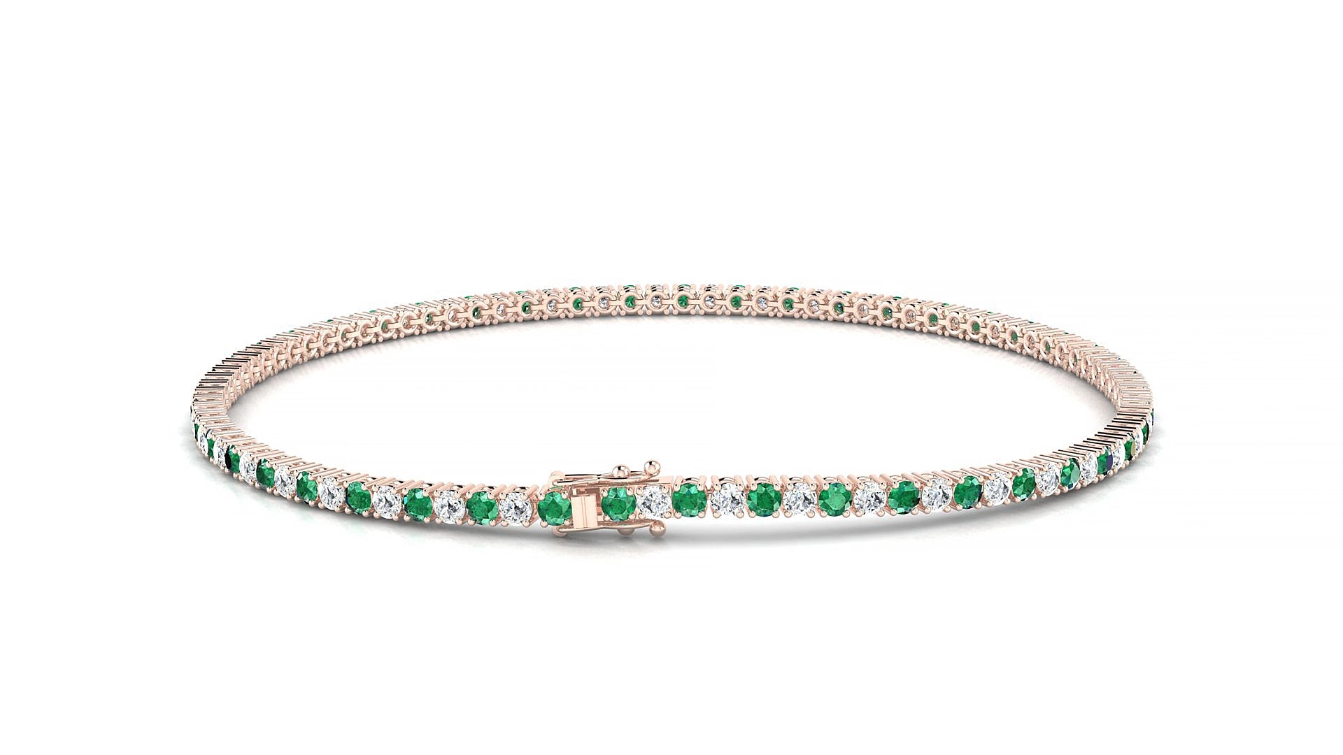 Capri 1-1 | 18k Rose Gold 1.7 mm Round Natural Emerald & Diamond 15 cm Tennis Bracelet
