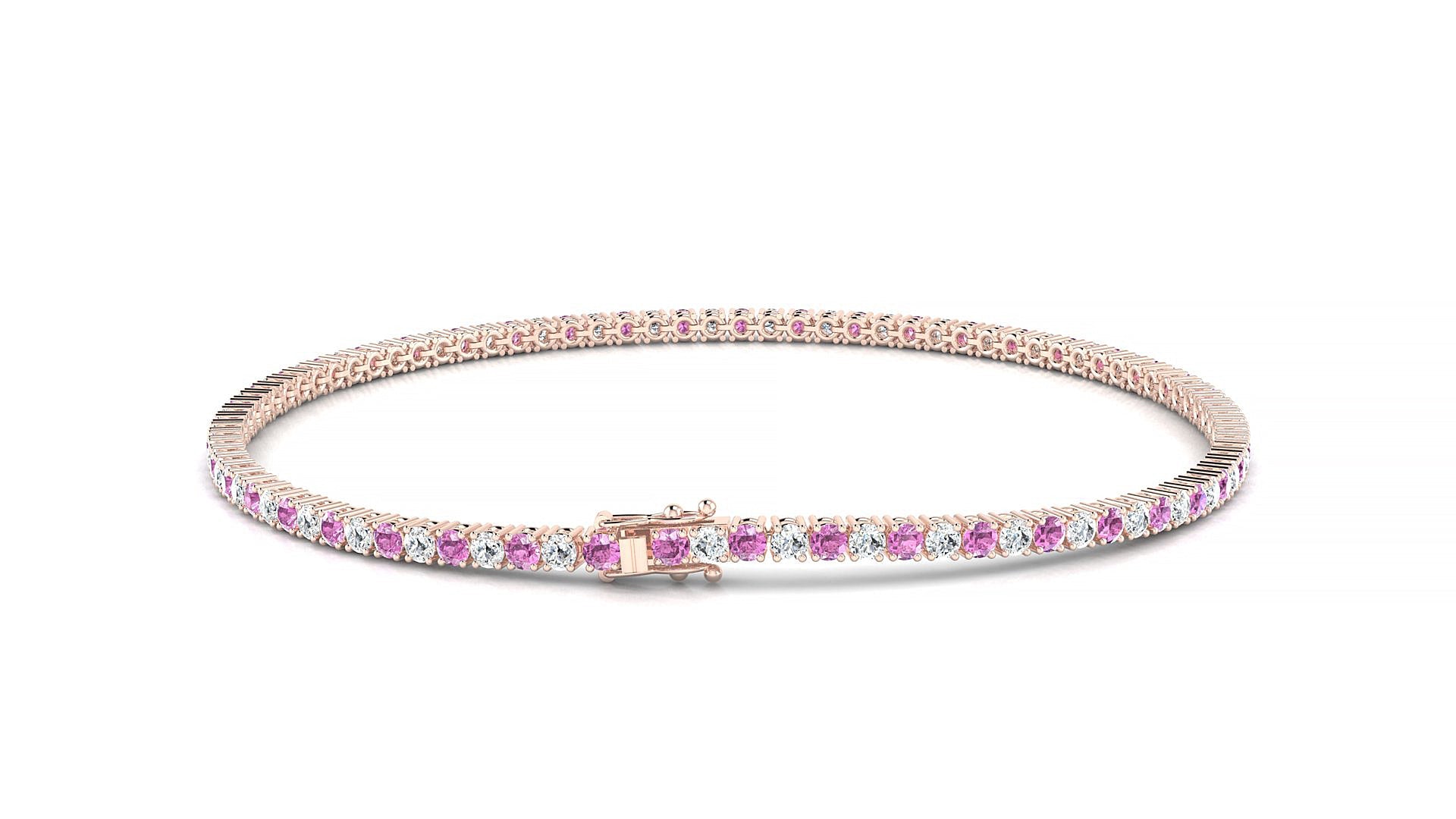 Capri 1-1 | 18k Rose Gold 1.7 mm Round Natural Pink Sapphire & Diamond Tennis Bracelet