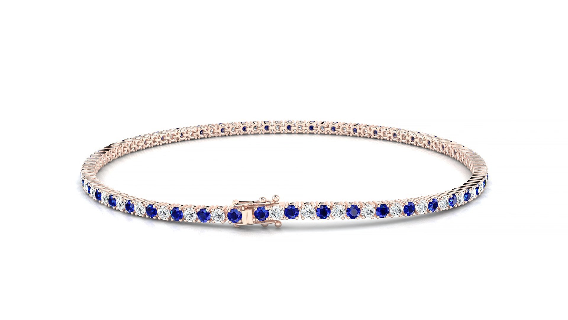 Capri 1-1 | 18k Rose Gold 1.7 mm Round Natural Sapphire & Diamond 18 cm Tennis Bracelet