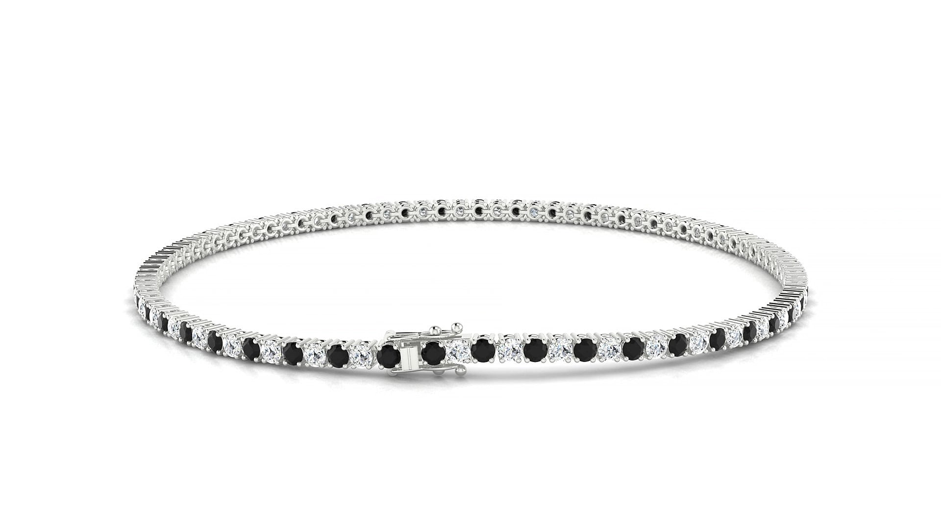 Capri 1-1 | 18k White Gold 1.7 mm Round Natural Black Diamond & Diamond 15 cm Tennis Bracelet