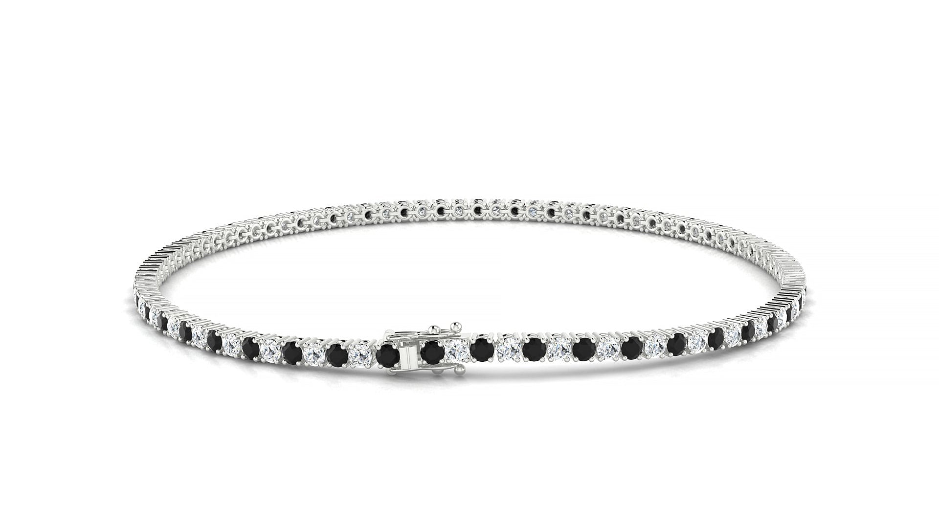 Capri 1-1 | 18k White Gold 1.7 mm Round Natural Black Diamond & Diamond Tennis Bracelet