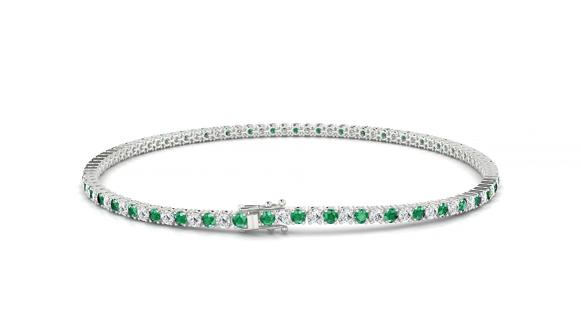 Capri 1-1 | 18k White Gold 1.7 mm Round Natural Emerald & Diamond 15 cm Tennis Bracelet
