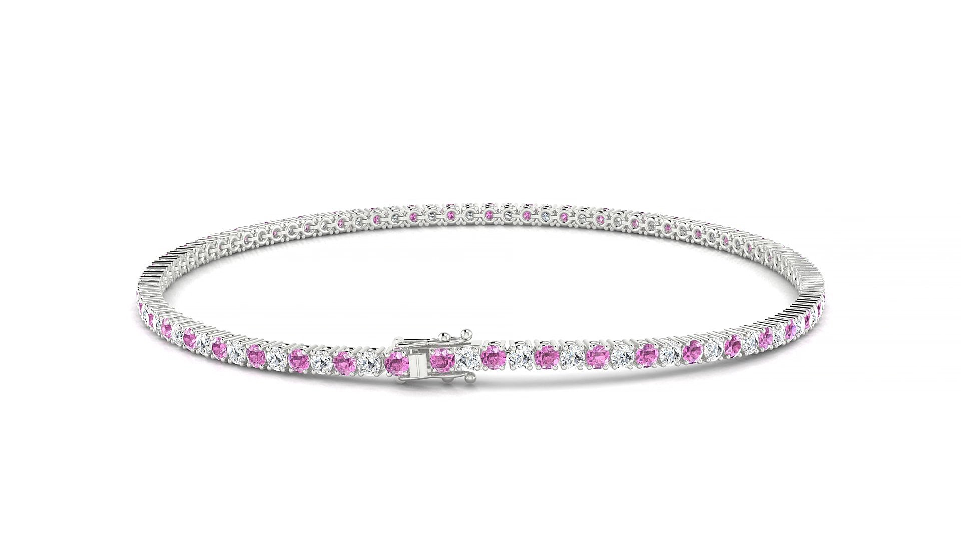 Capri 1-1 | 18k White Gold 1.7 mm Round Natural Pink Sapphire & Diamond 19 cm Tennis Bracelet