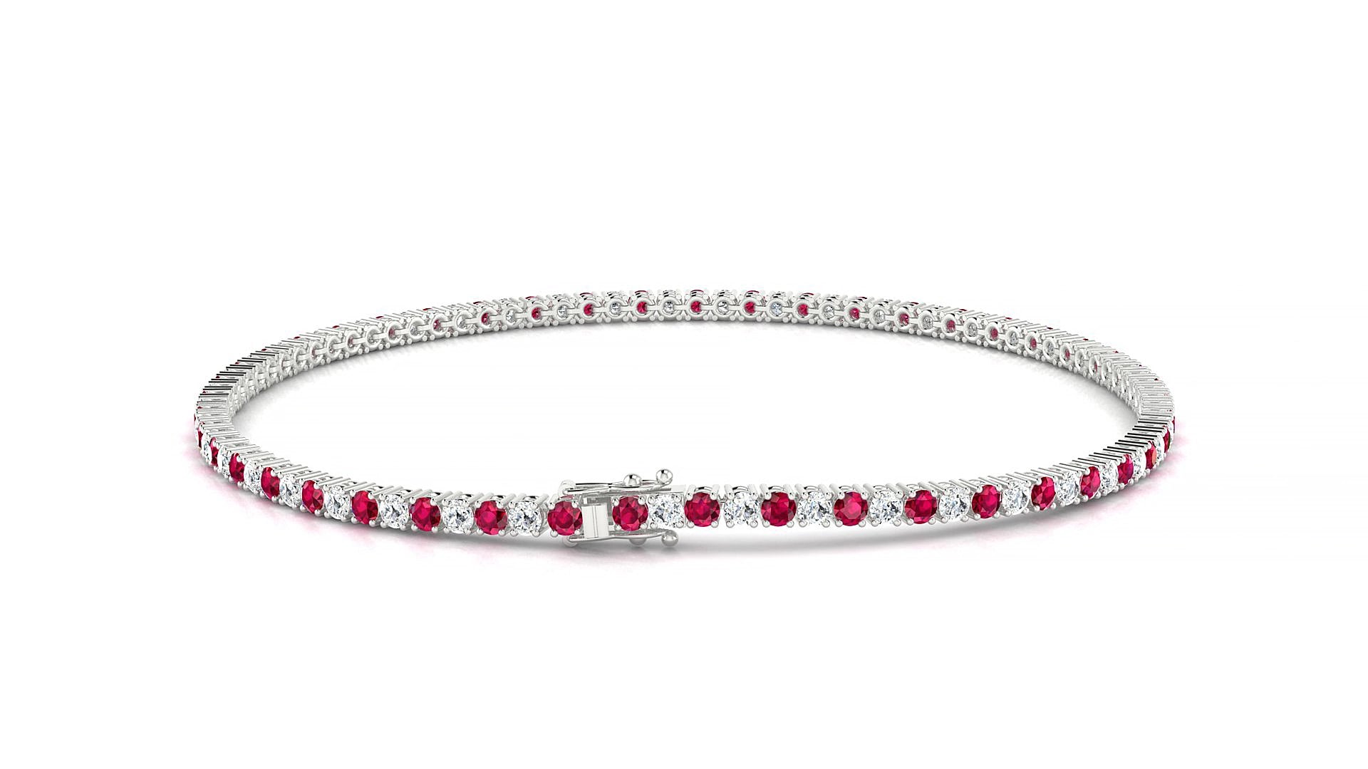 Capri 1-1 | 18k White Gold 1.7 mm Round Natural Ruby & Diamond 17 cm Tennis Bracelet