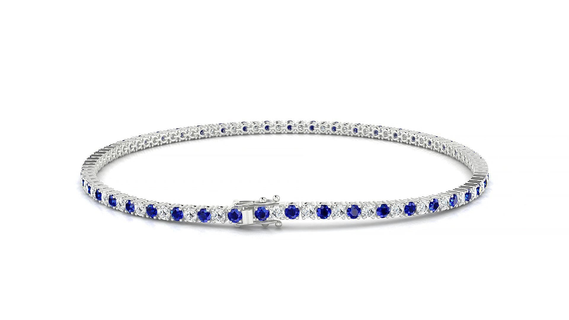 Capri 1-1 | 18k White Gold 1.7 mm Round Natural Sapphire & Diamond 16 cm Tennis Bracelet
