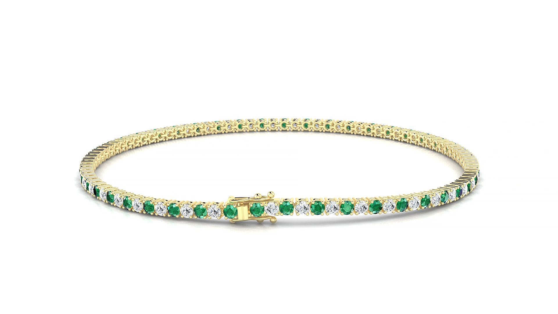 Capri 1-1 | 18k Yellow Gold 1.7 mm Round Natural Emerald & Diamond 15 cm Tennis Bracelet