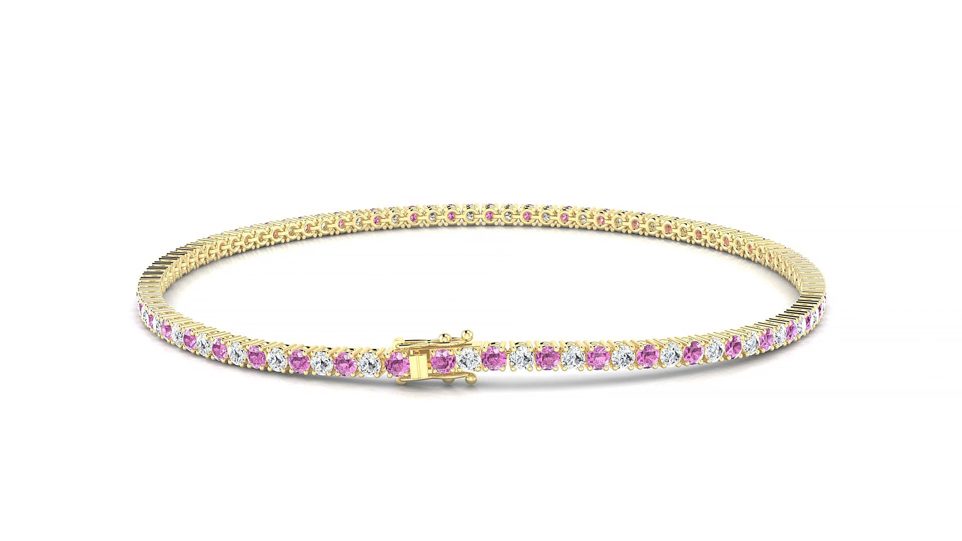 Capri 1-1 | 18k Yellow Gold 1.7 mm Round Natural Pink Sapphire & Diamond 20 cm Tennis Bracelet