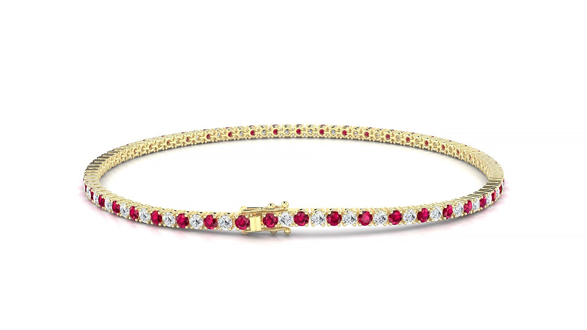 Capri 1-1 | 18k Yellow Gold 1.7 mm Round Natural Ruby & Diamond Tennis Bracelet