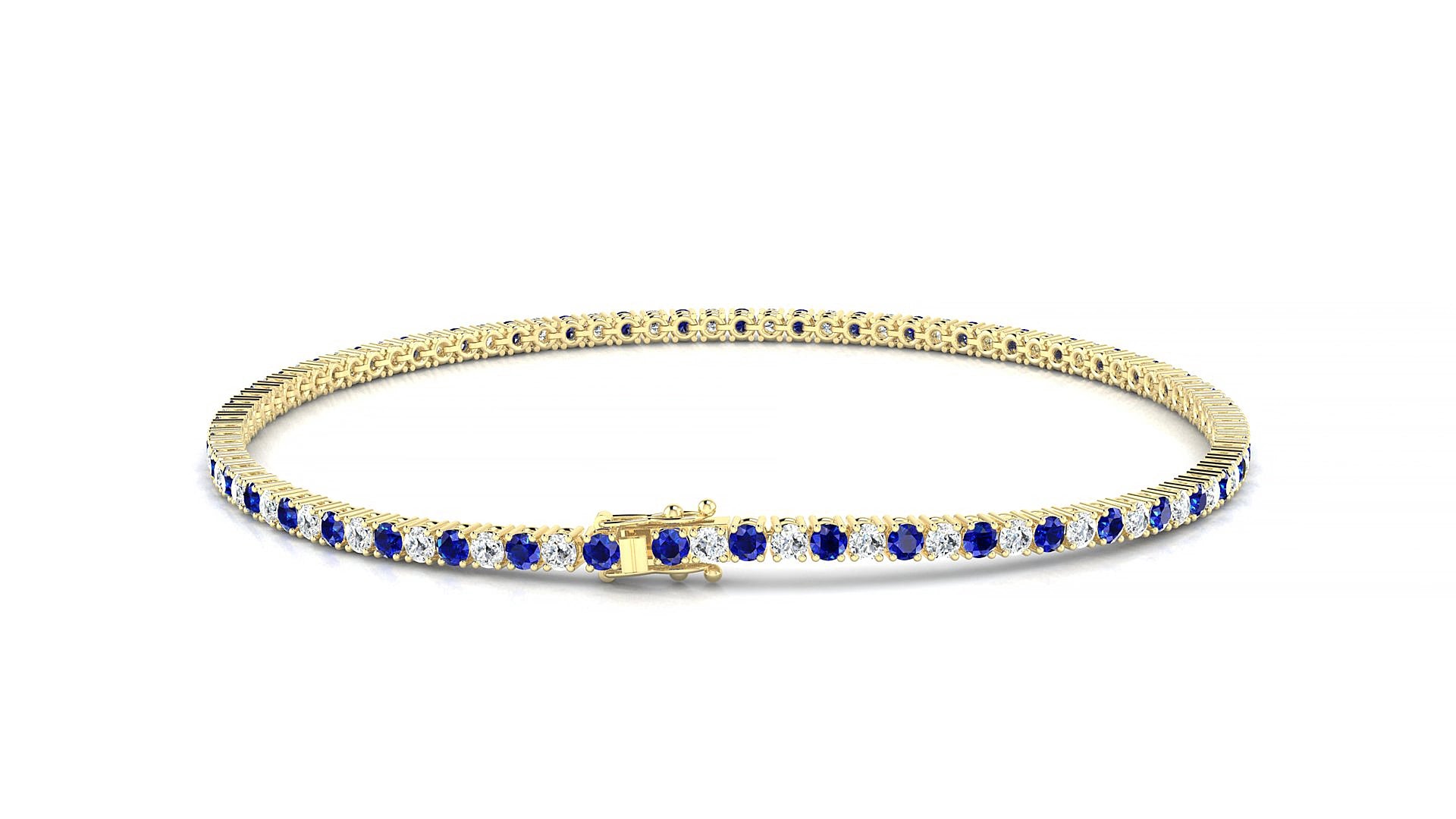 Capri 1-1 | 18k Yellow Gold 1.7 mm Round Natural Sapphire & Diamond 20 cm Tennis Bracelet