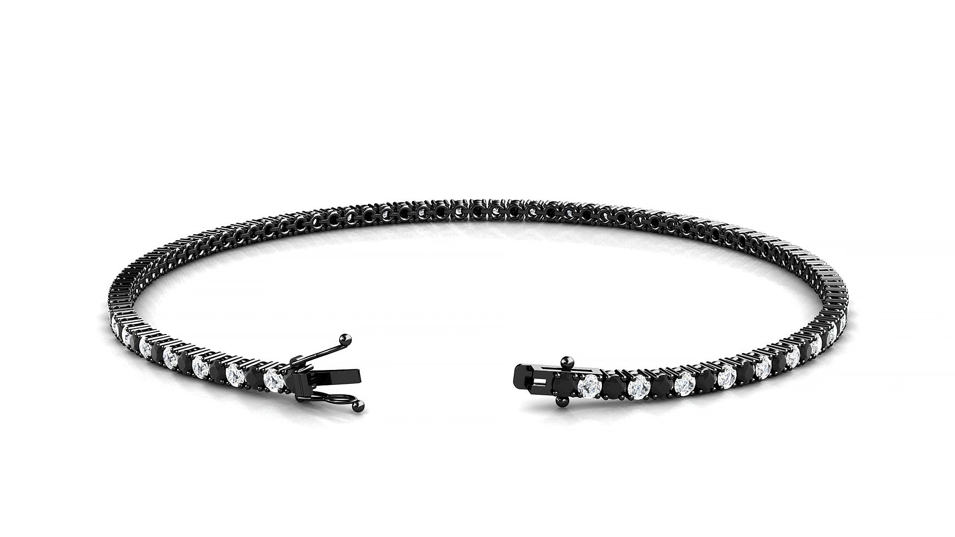Capri 1-1 | 18k Black Gold 1.7 mm Round Natural Black Diamond & Diamond 15 cm Tennis Bracelet