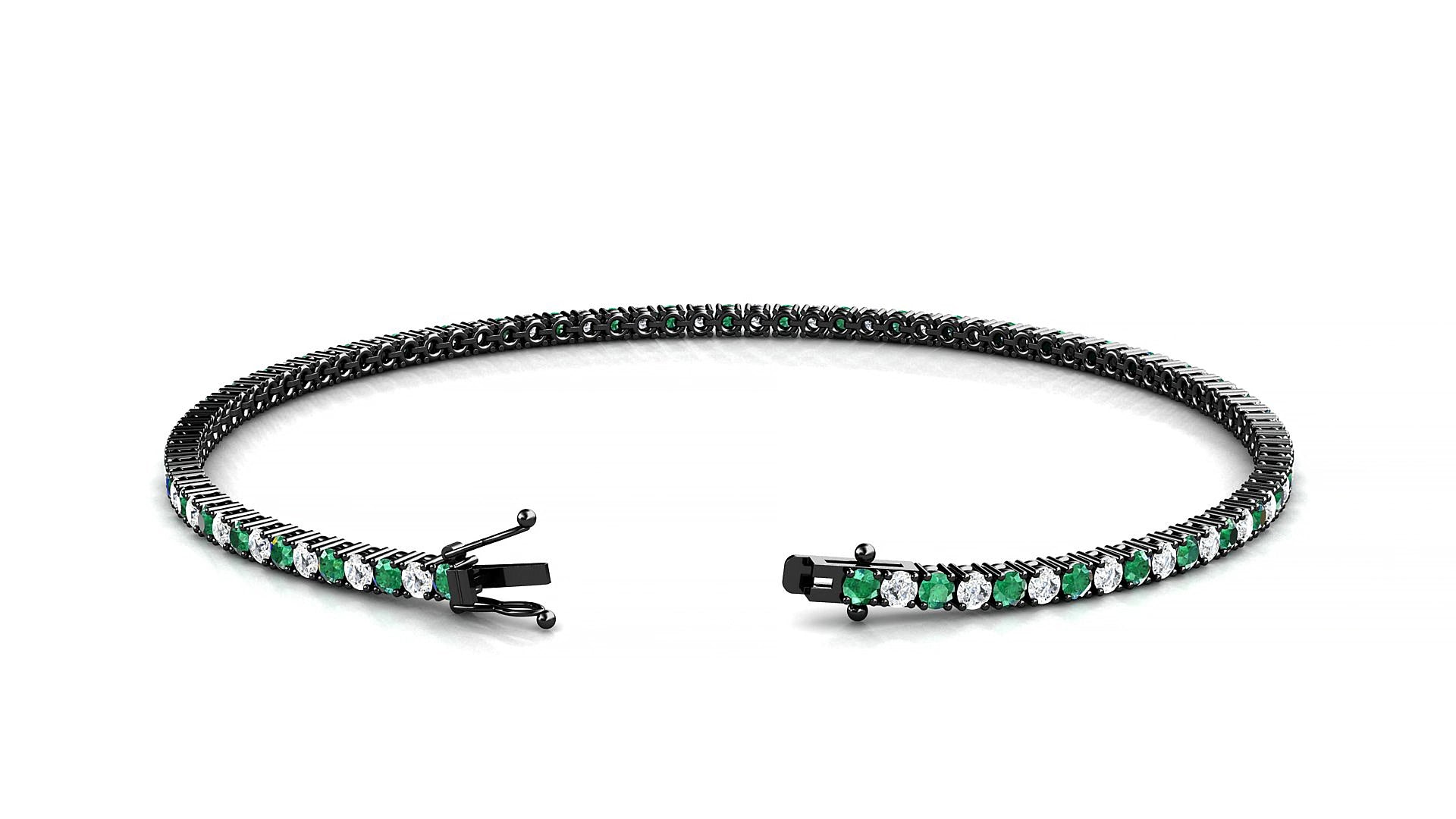 Capri 1-1 | 18k Black Gold 1.7 mm Round Natural Emerald & Diamond 15 cm Tennis Bracelet