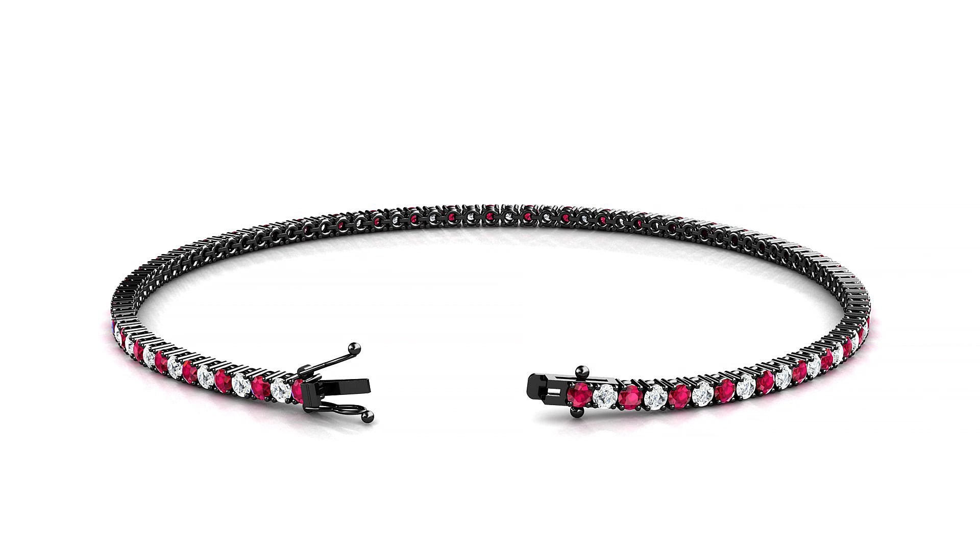 Capri 1-1 | 18k Black Gold 1.7 mm Round Natural Ruby & Diamond 17 cm Tennis Bracelet