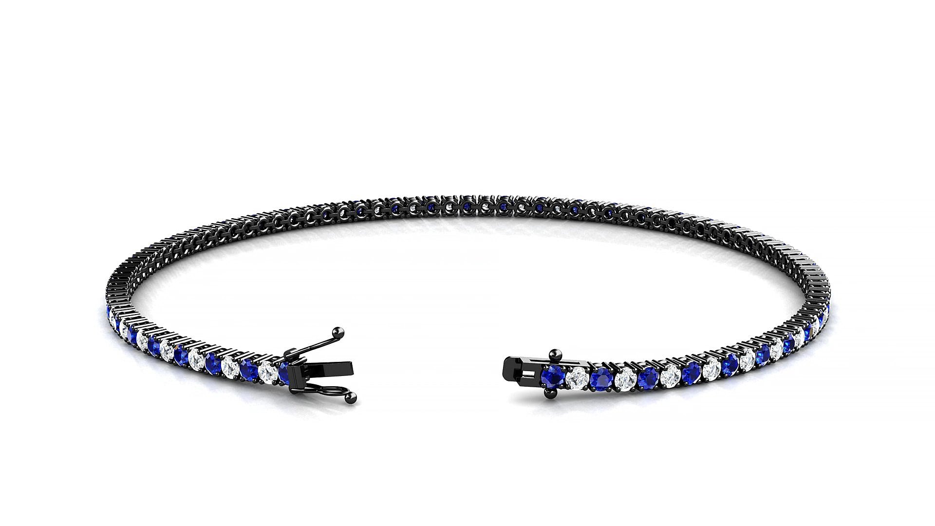 Capri 1-1 | 18k Black Gold 1.7 mm Round Natural Sapphire & Diamond 15 cm Tennis Bracelet