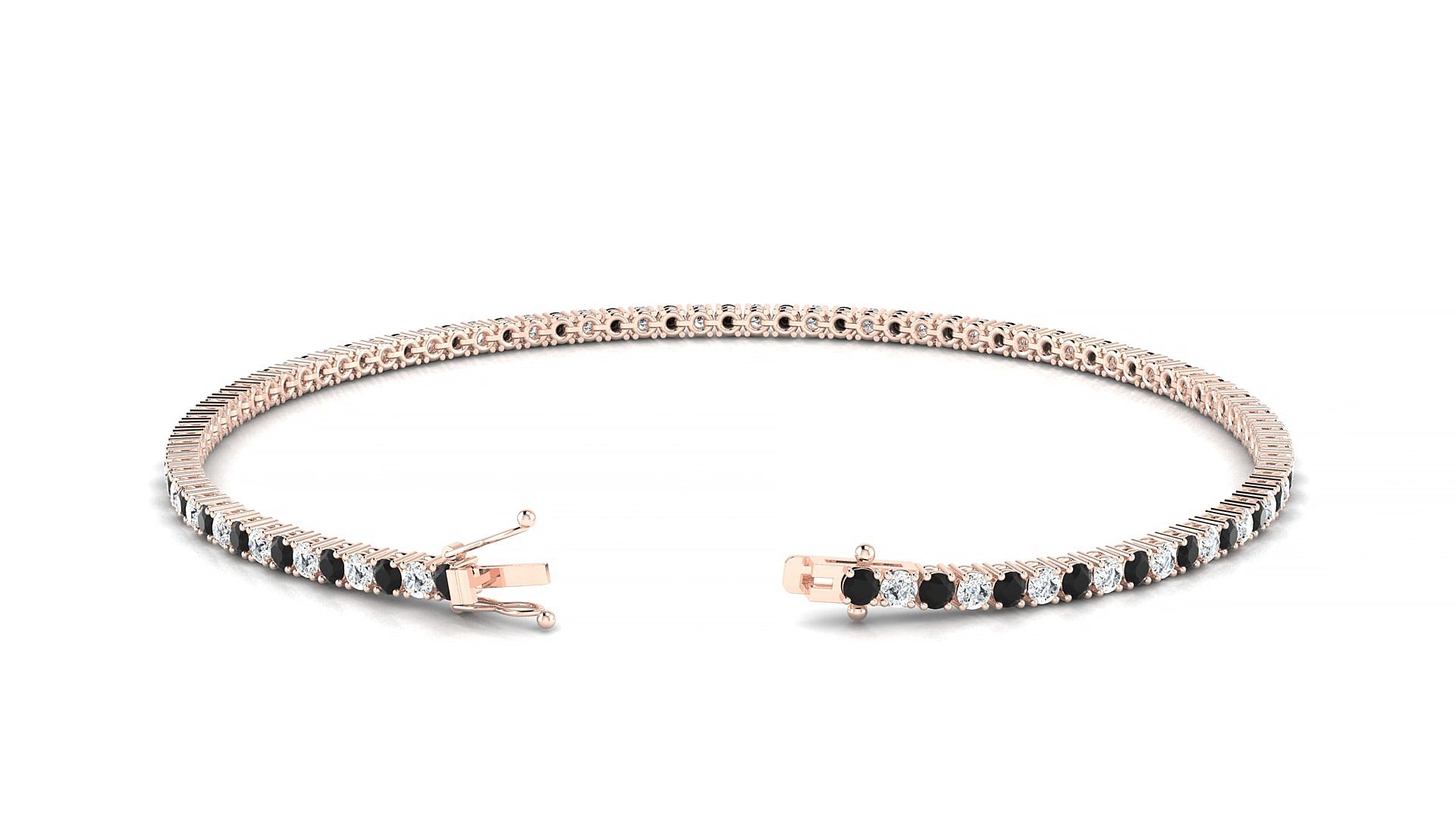 Capri 1-1 | 18k Rose Gold 1.7 mm Round Natural Black Diamond & Diamond 16 cm Tennis Bracelet