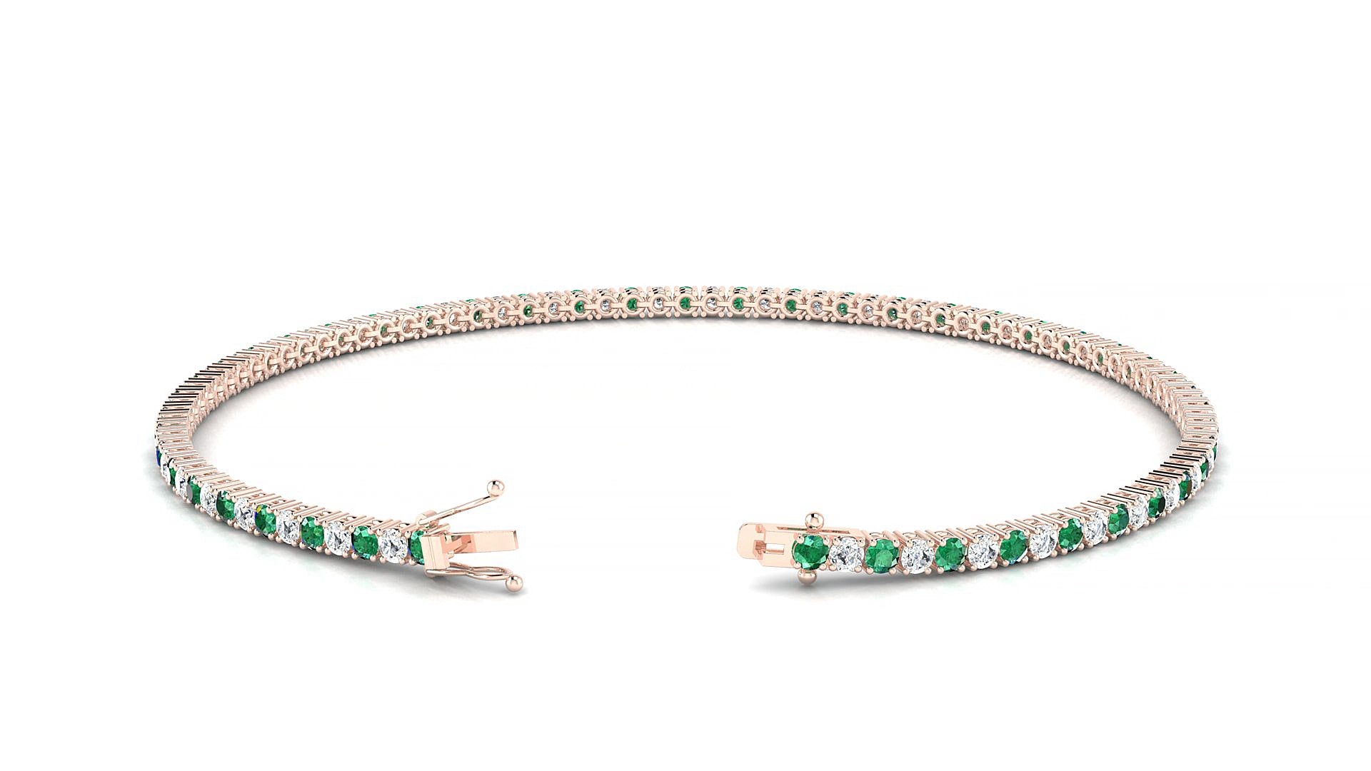 Capri 1-1 | 18k Rose Gold 1.7 mm Round Natural Emerald & Diamond 15 cm Tennis Bracelet