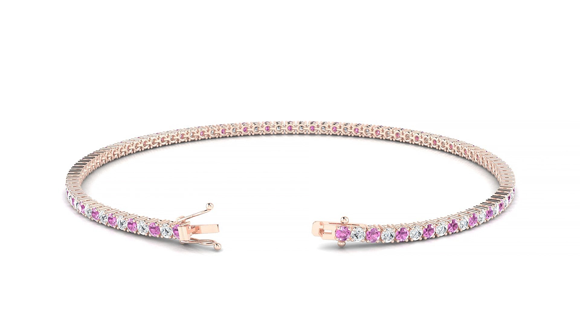 Capri 1-1 | 18k Rose Gold 1.7 mm Round Natural Pink Sapphire & Diamond 17 cm Tennis Bracelet