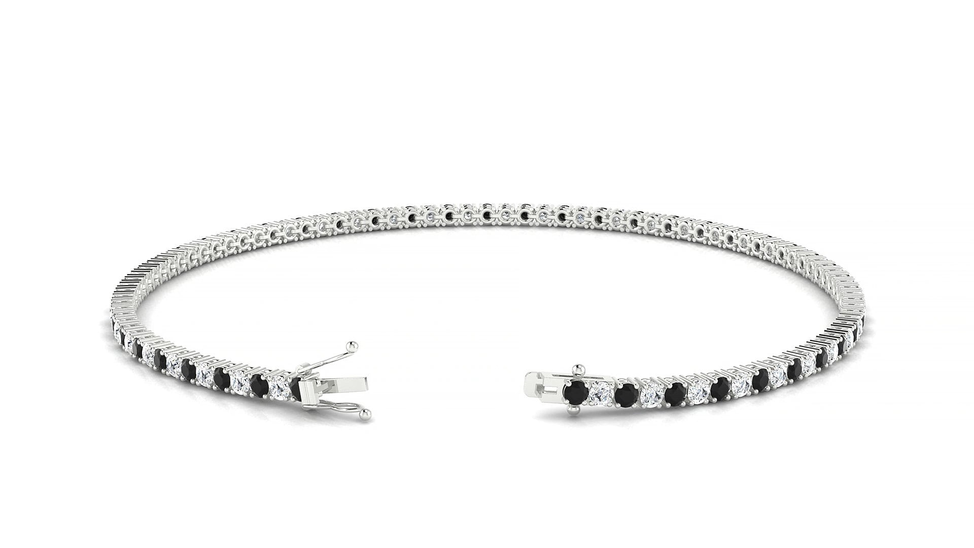 Capri 1-1 | 18k White Gold 1.7 mm Round Natural Black Diamond & Diamond 15 cm Tennis Bracelet