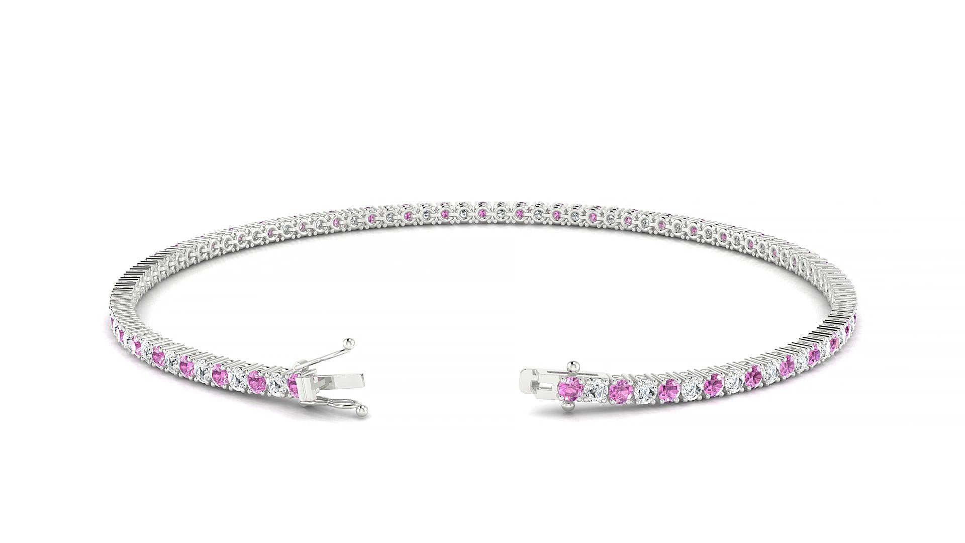 Capri 1-1 | 18k White Gold 1.7 mm Round Natural Pink Sapphire & Diamond 19 cm Tennis Bracelet