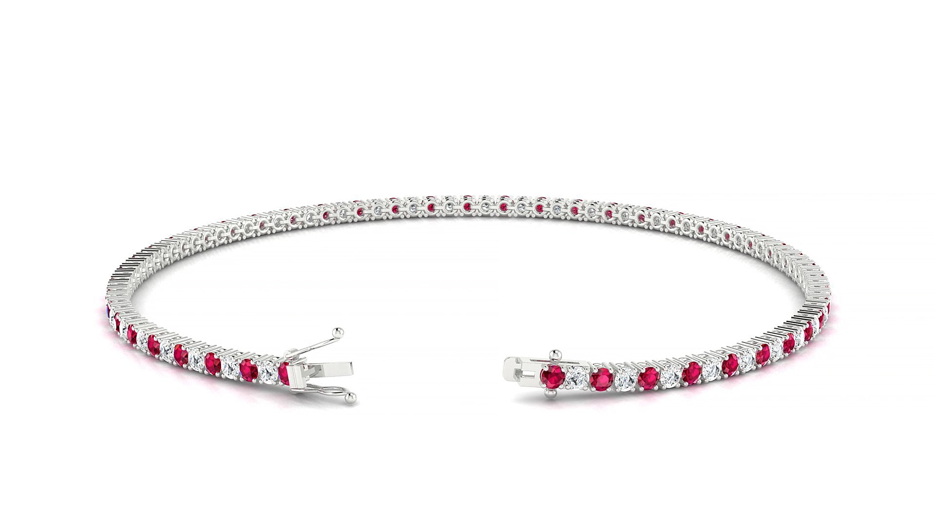 Capri 1-1 | 18k White Gold 1.7 mm Round Natural Ruby & Diamond 17 cm Tennis Bracelet
