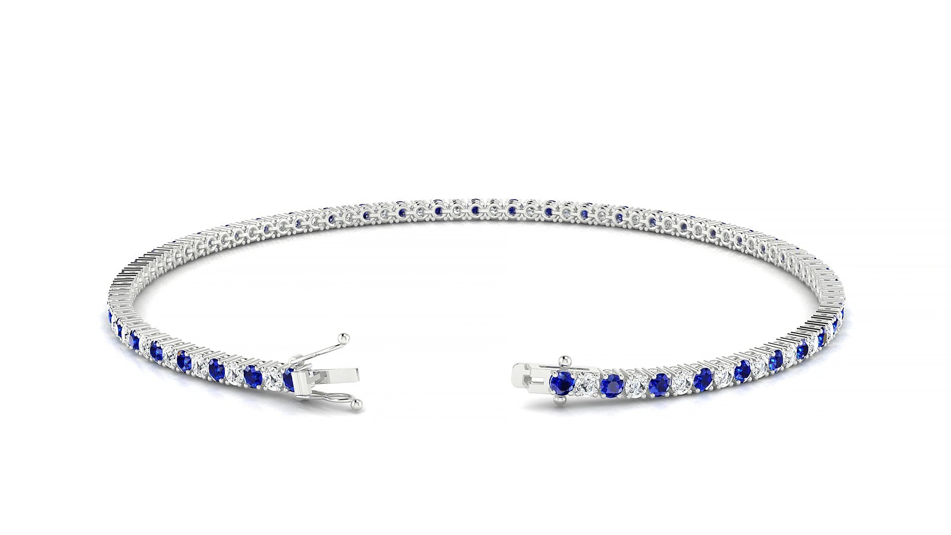 Capri 1-1 | 18k White Gold 1.7 mm Round Natural Sapphire & Diamond 19 cm Tennis Bracelet