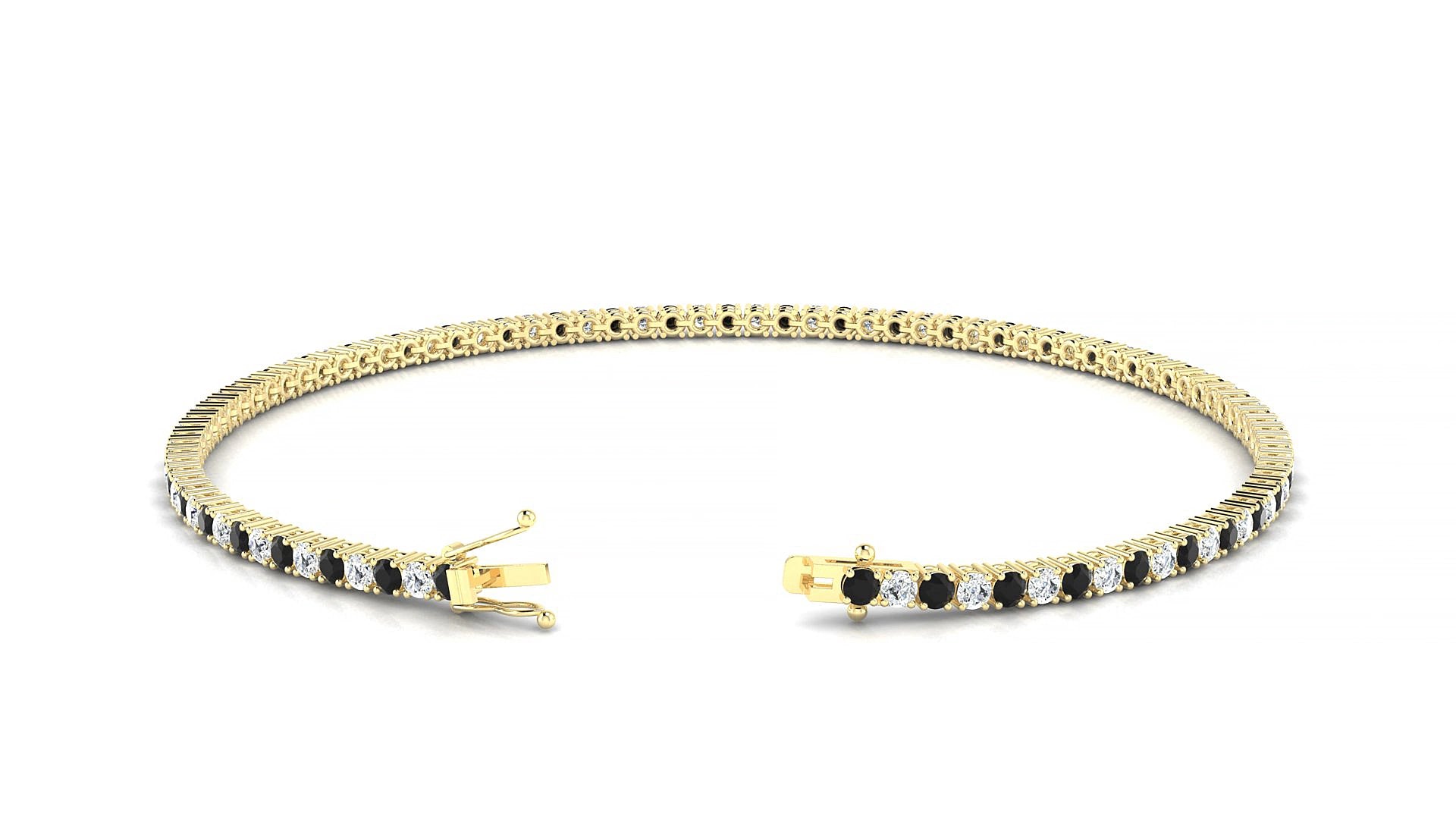 Capri 1-1 | 18k Yellow Gold 1.7 mm Round Natural Black Diamond & Diamond 16 cm Tennis Bracelet