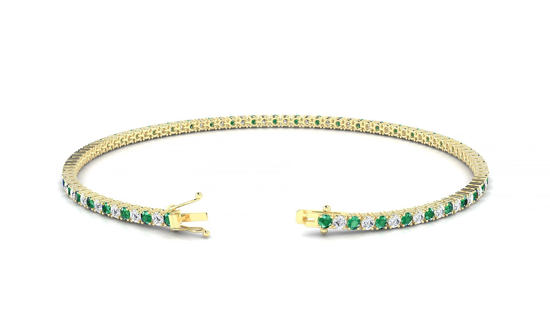 Capri 1-1 | 18k Yellow Gold 1.7 mm Round Natural Emerald & Diamond 15 cm Tennis Bracelet