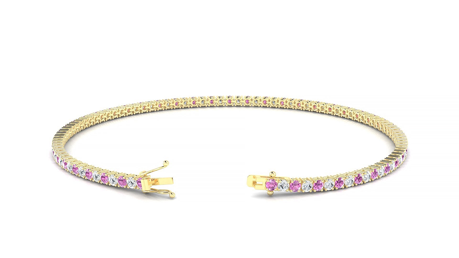 Capri 1-1 | 18k Yellow Gold 1.7 mm Round Natural Pink Sapphire & Diamond Tennis Bracelet