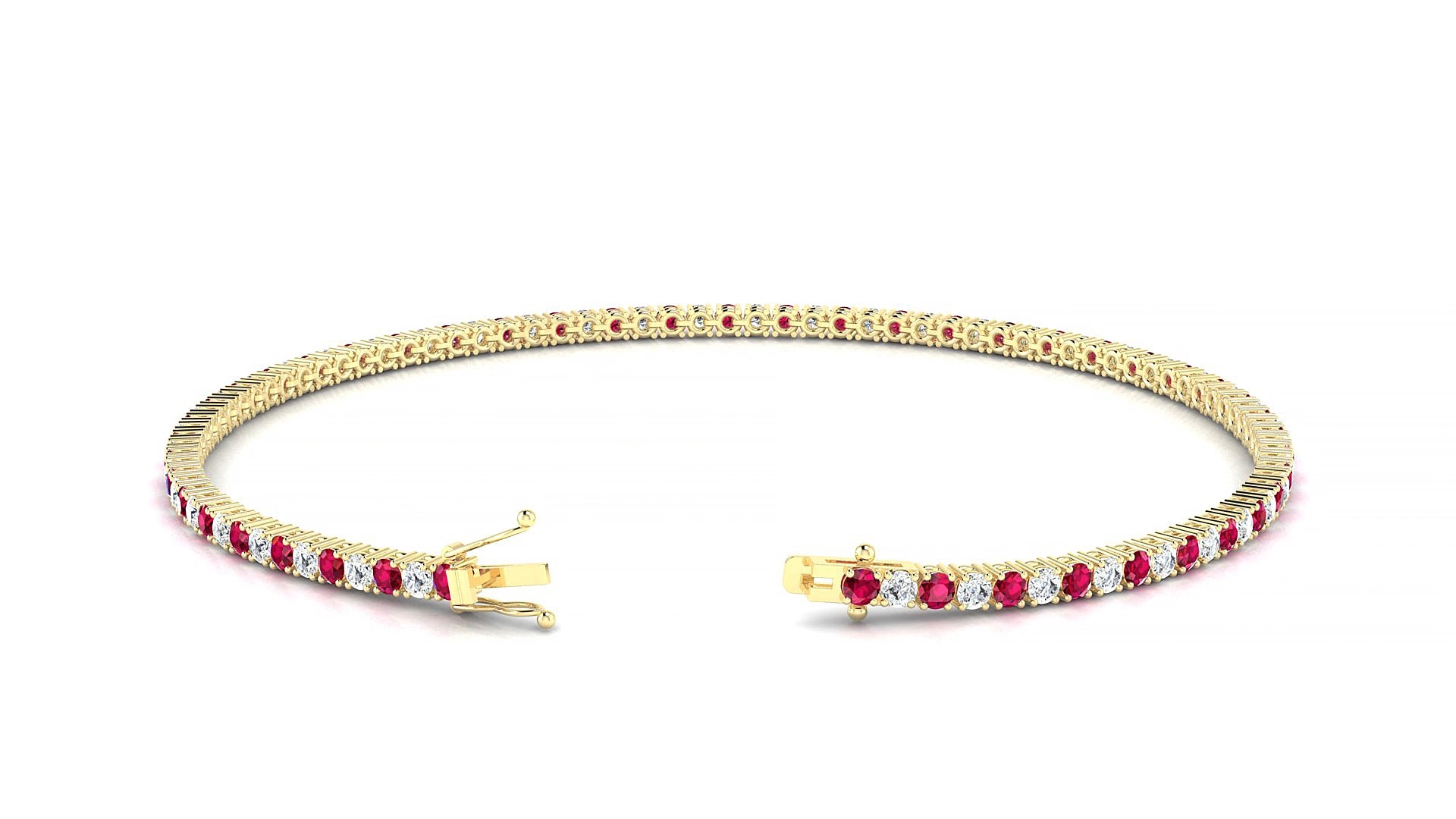 Capri 1-1 | 18k Yellow Gold 1.7 mm Round Natural Ruby & Diamond 15 cm Tennis Bracelet