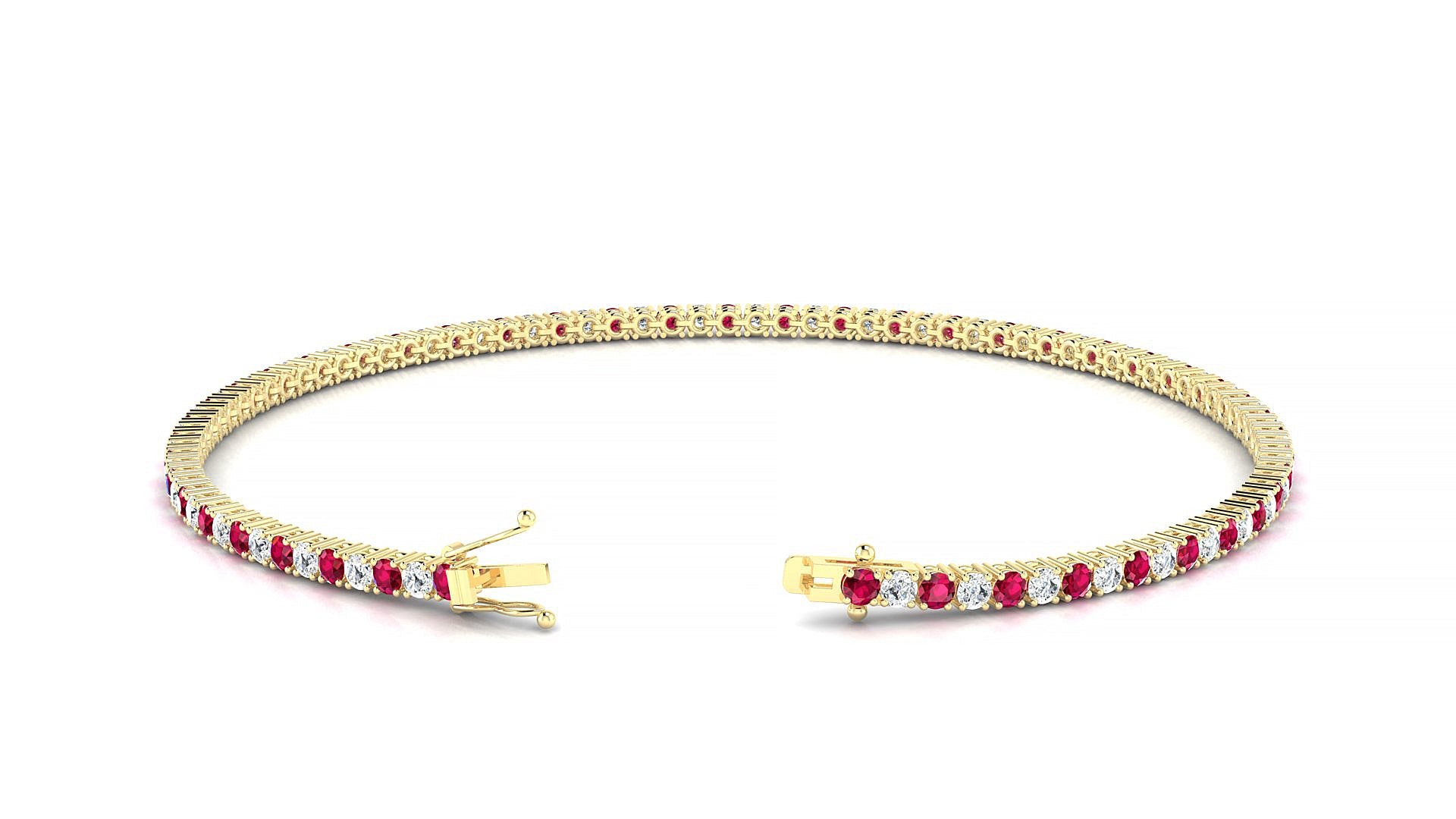 Capri 1-1 | 18k Yellow Gold 1.7 mm Round Natural Ruby & Diamond Tennis Bracelet