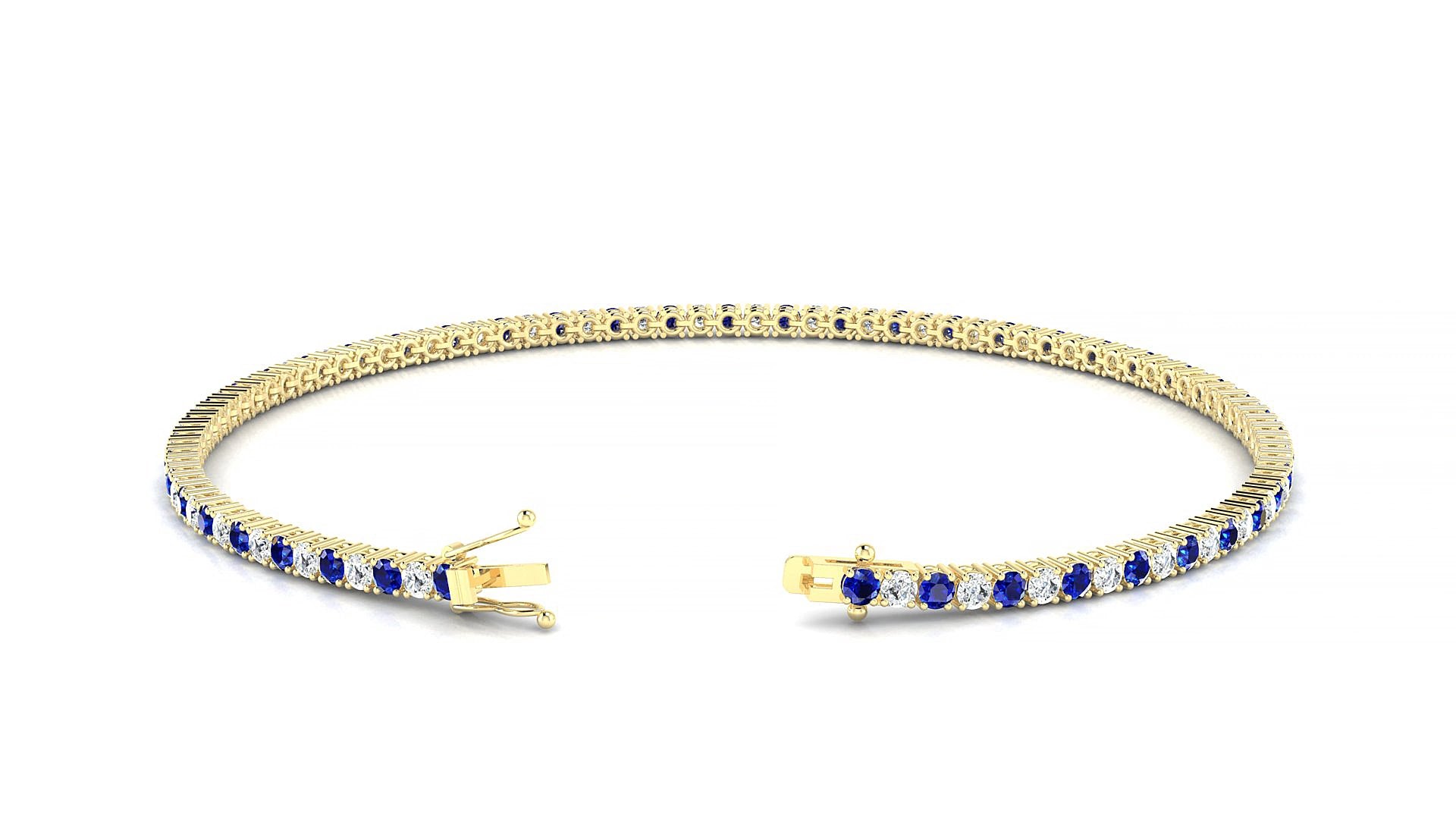 Capri 1-1 | 18k Yellow Gold 1.7 mm Round Natural Sapphire & Diamond 20 cm Tennis Bracelet