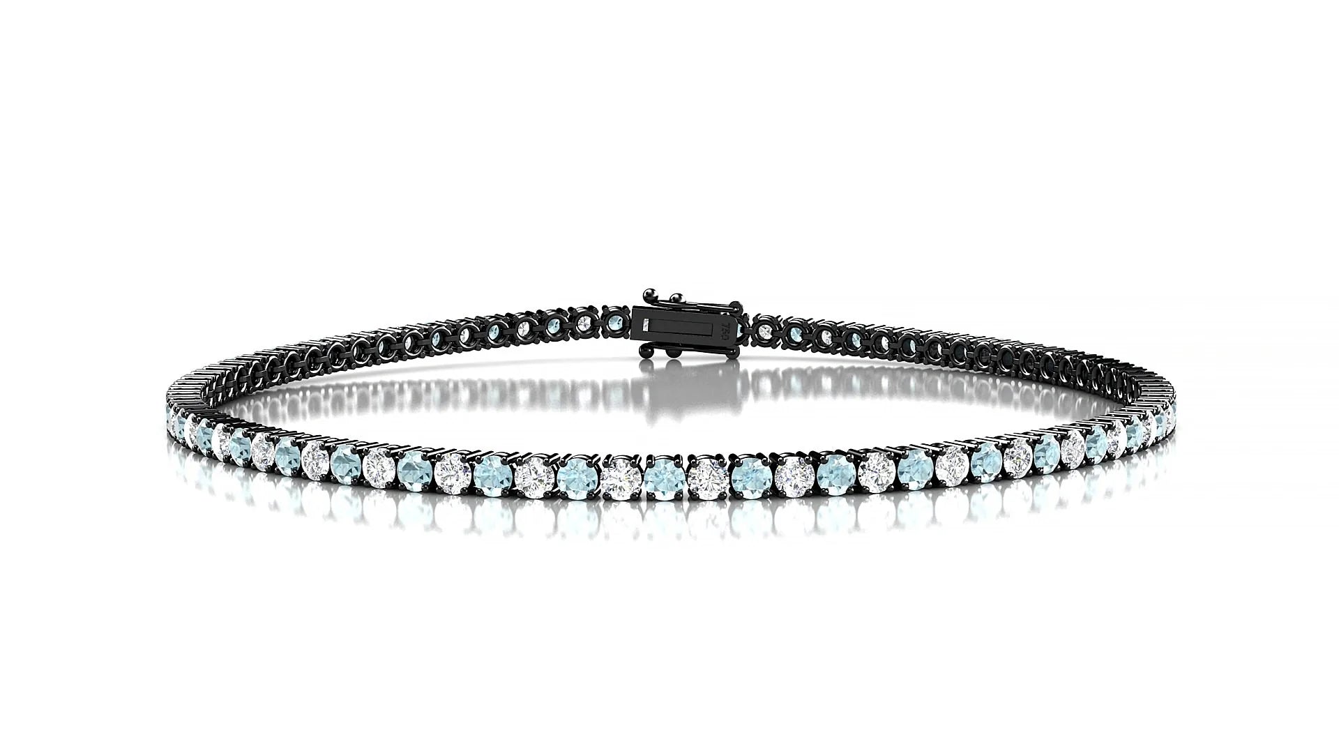 Capri 1-1 | 18k Black Gold 2 mm Round Natural Aquamarine & Diamond Tennis Bracelet