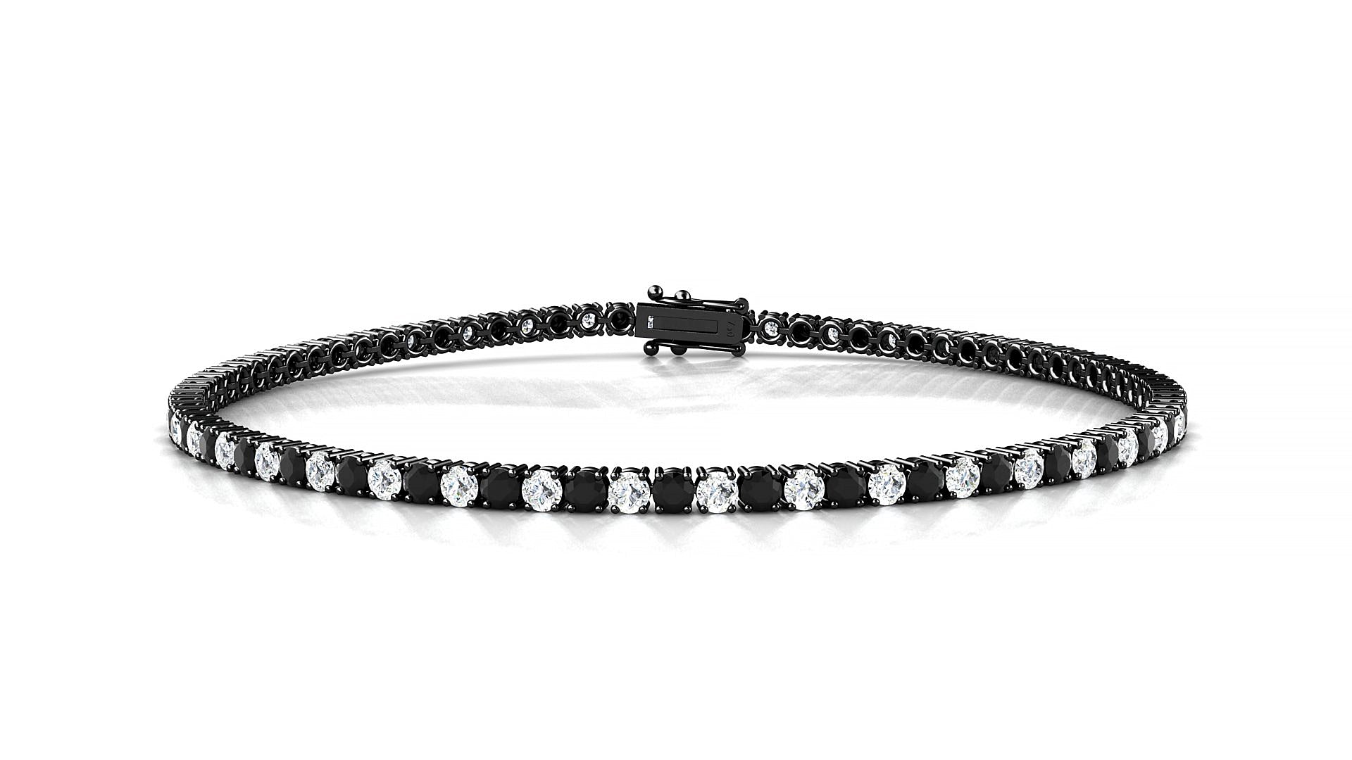Capri 1-1 | 18k Black Gold 2 mm Round Natural Black Diamond & Diamond Tennis Bracelet