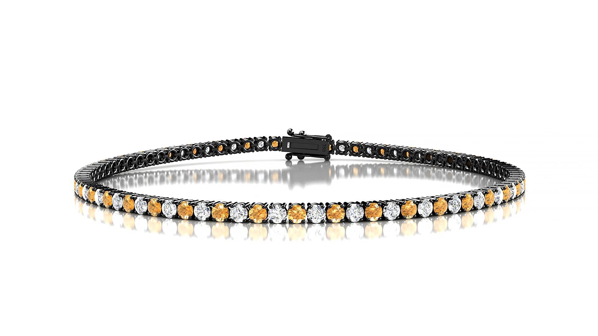 Capri 1-1 | 18k Black Gold 2 mm Round Natural Citrine & Diamond 15 cm Tennis Bracelet