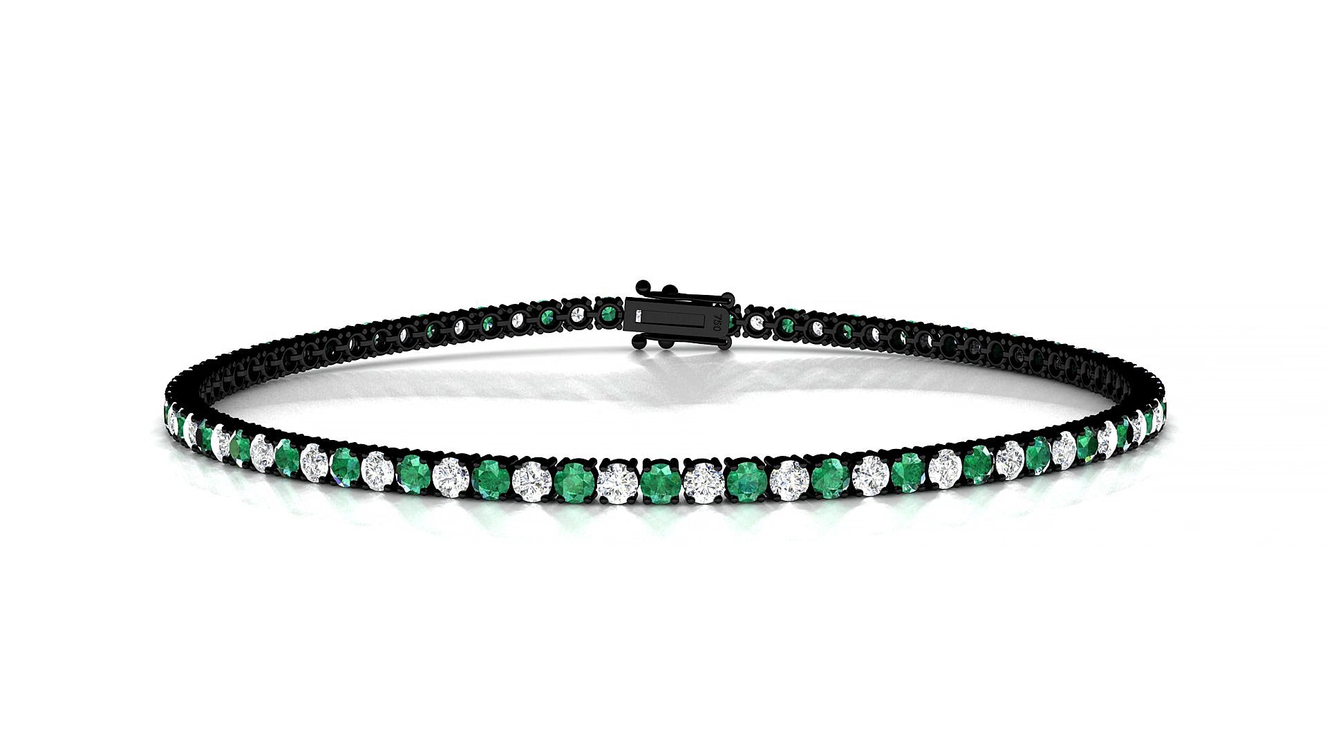 Capri 1-1 | 18k Black Gold 2 mm Round Natural Emerald & Diamond 18 cm Tennis Bracelet