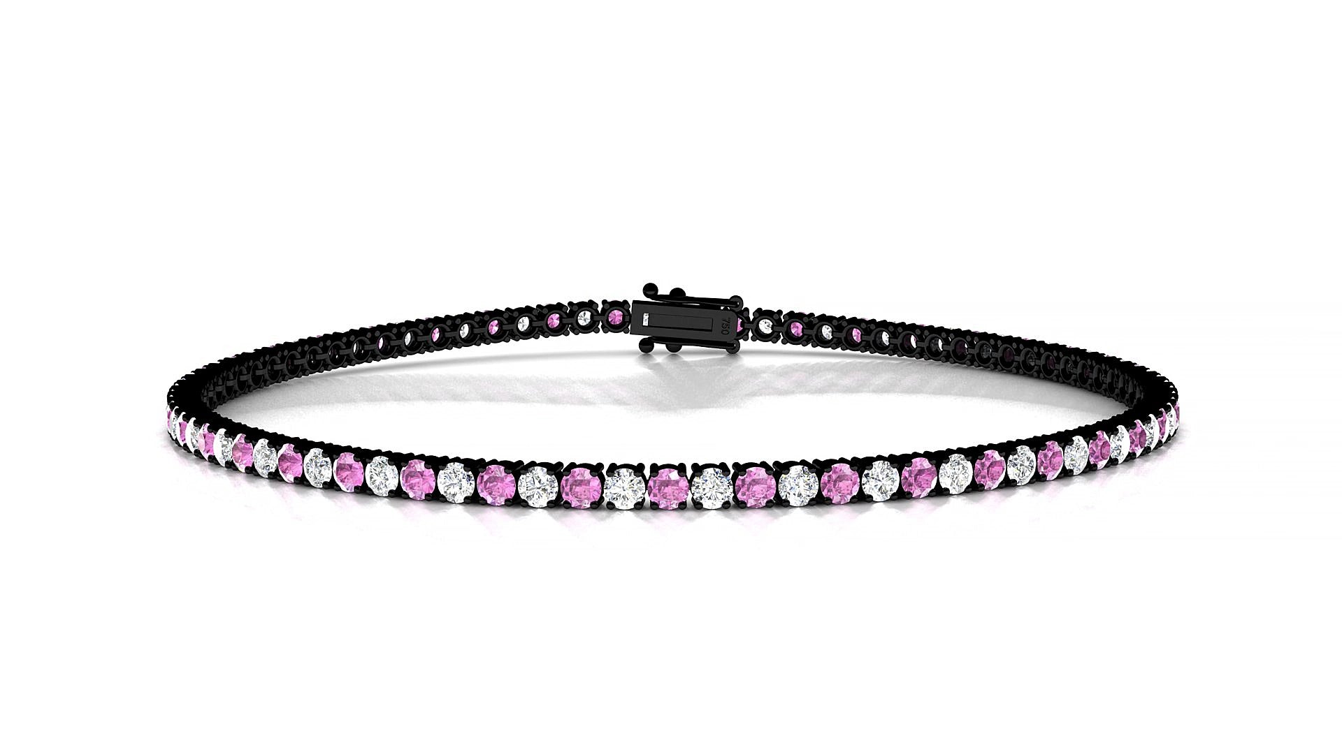 Capri 1-1 | 18k Black Gold 2 mm Round Natural Pink Sapphire & Diamond 20 cm Tennis Bracelet