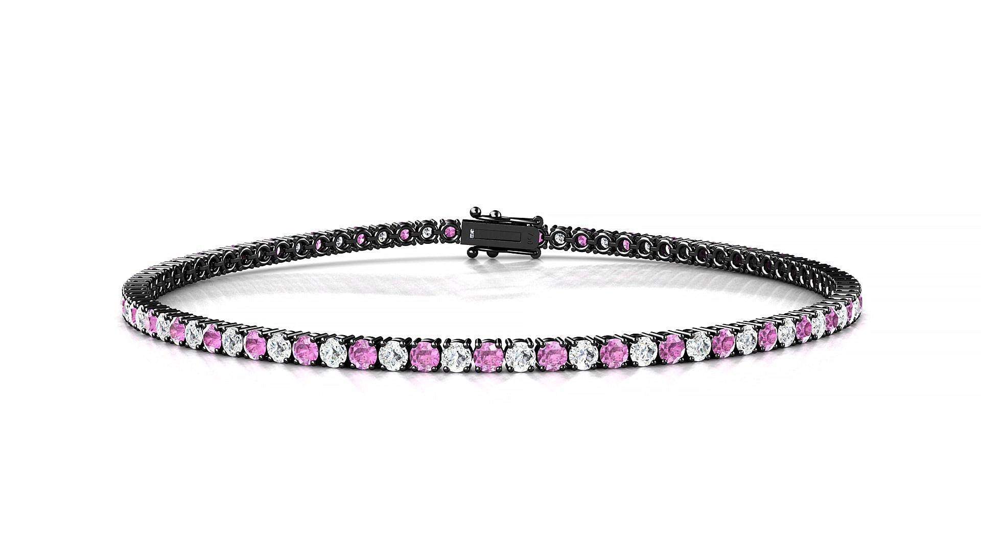 Capri 1-1 | 18k Black Gold 2 mm Round Natural Pink Sapphire & Diamond Tennis Bracelet