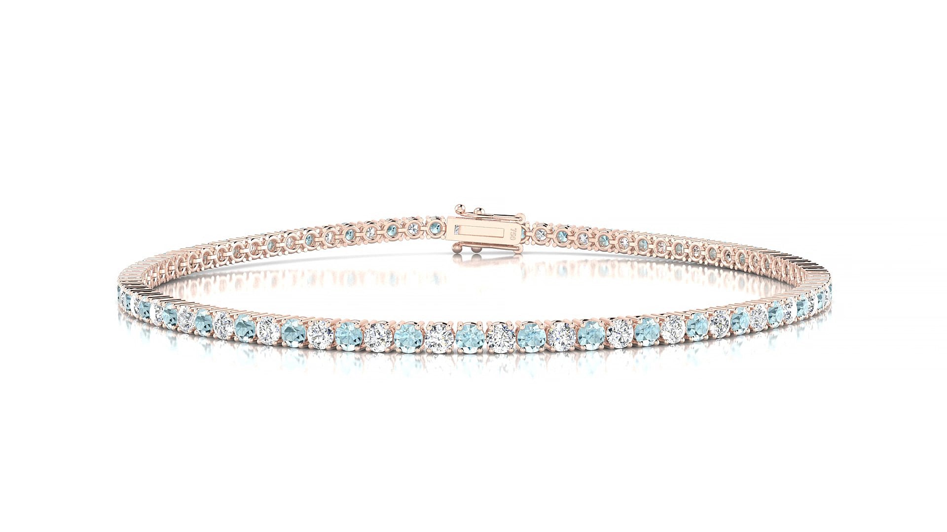 Capri 1-1 | 18k Rose Gold 2 mm Round Natural Aquamarine & Diamond 15 cm Tennis Bracelet