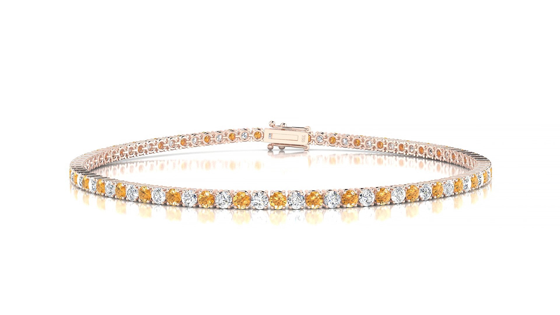 Capri 1-1 | 18k Rose Gold 2 mm Round Natural Citrine & Diamond 18 cm Tennis Bracelet