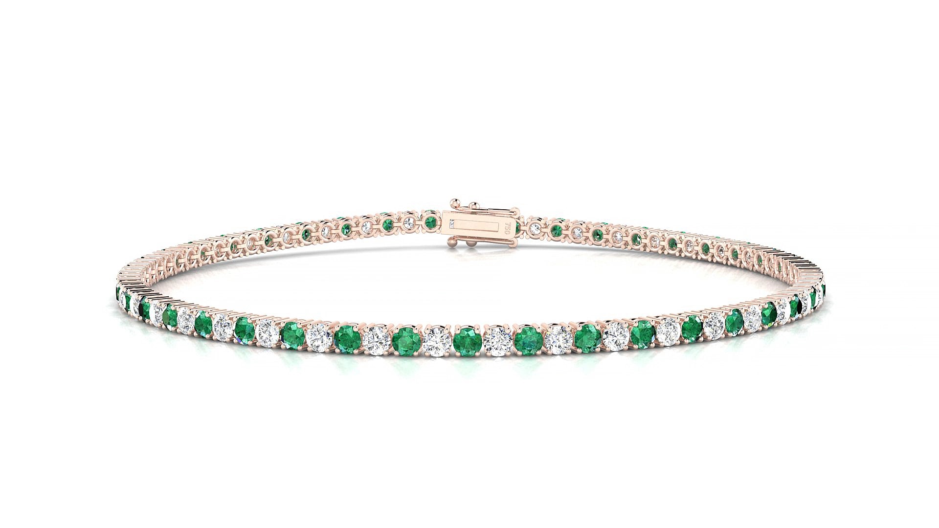 Capri 1-1 | 18k Rose Gold 2 mm Round Natural Emerald & Diamond 15 cm Tennis Bracelet