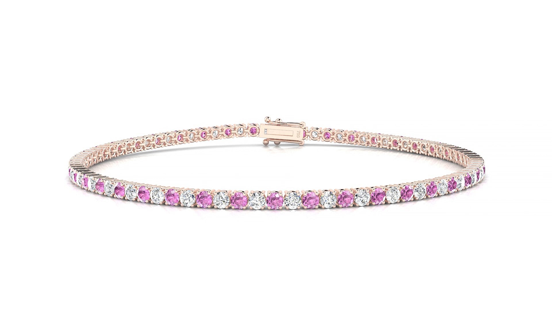 Capri 1-1 | 18k Rose Gold 2 mm Round Natural Pink Sapphire & Diamond 15 cm Tennis Bracelet
