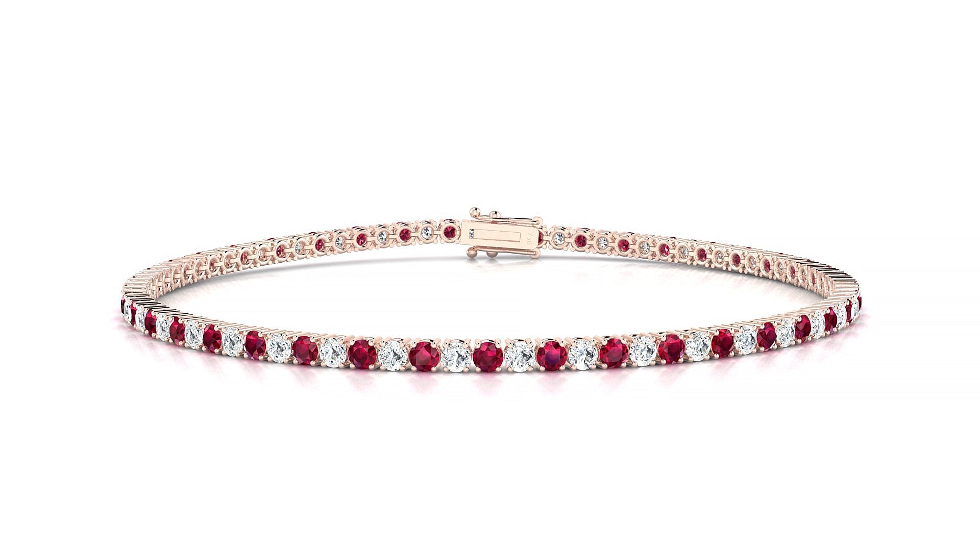 Capri 1-1 | 18k Rose Gold 2 mm Round Natural Ruby & Diamond Tennis Bracelet