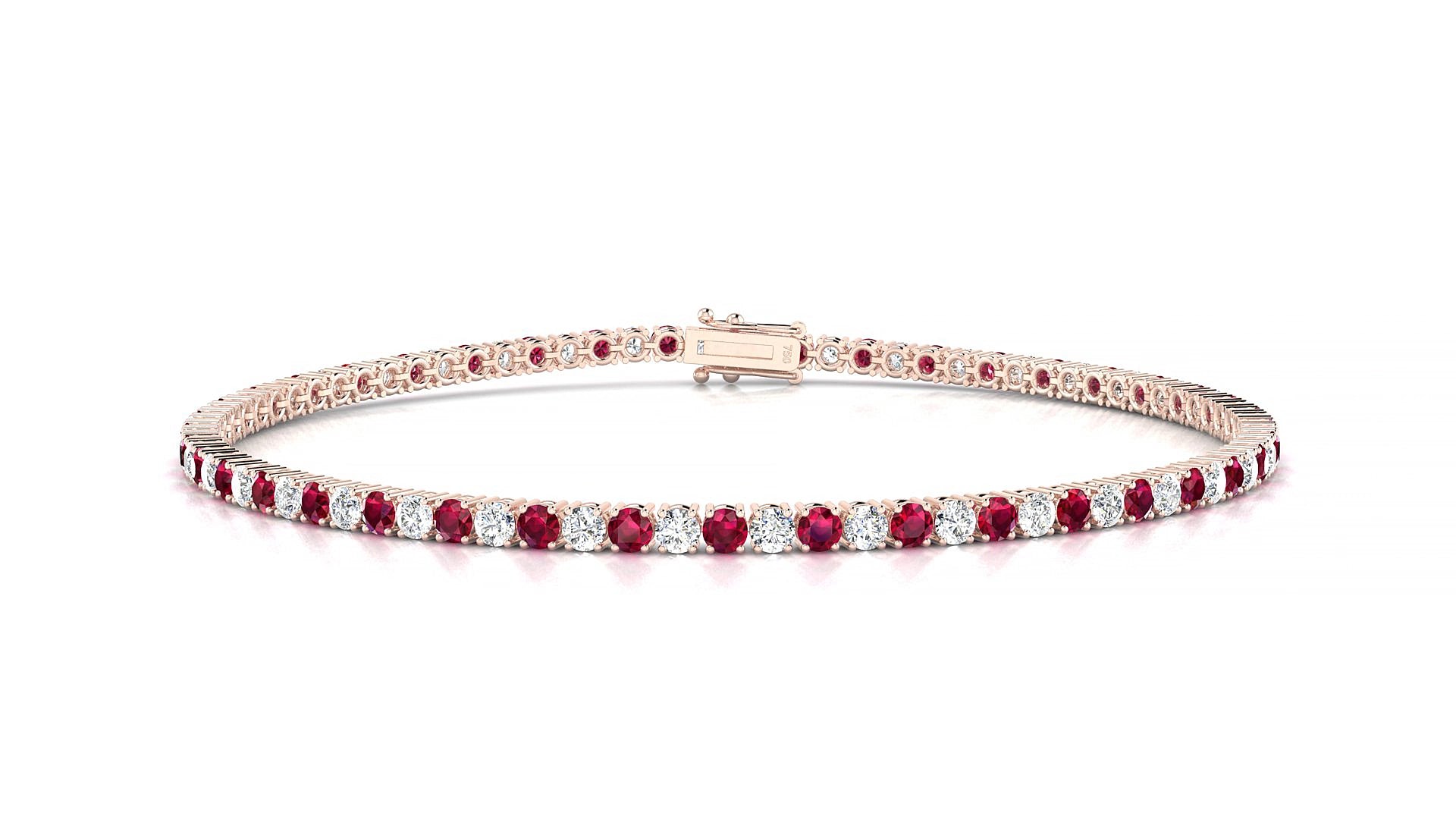 Capri 1-1 | 18k Rose Gold 2 mm Round Natural Ruby & Diamond 16 cm Tennis Bracelet