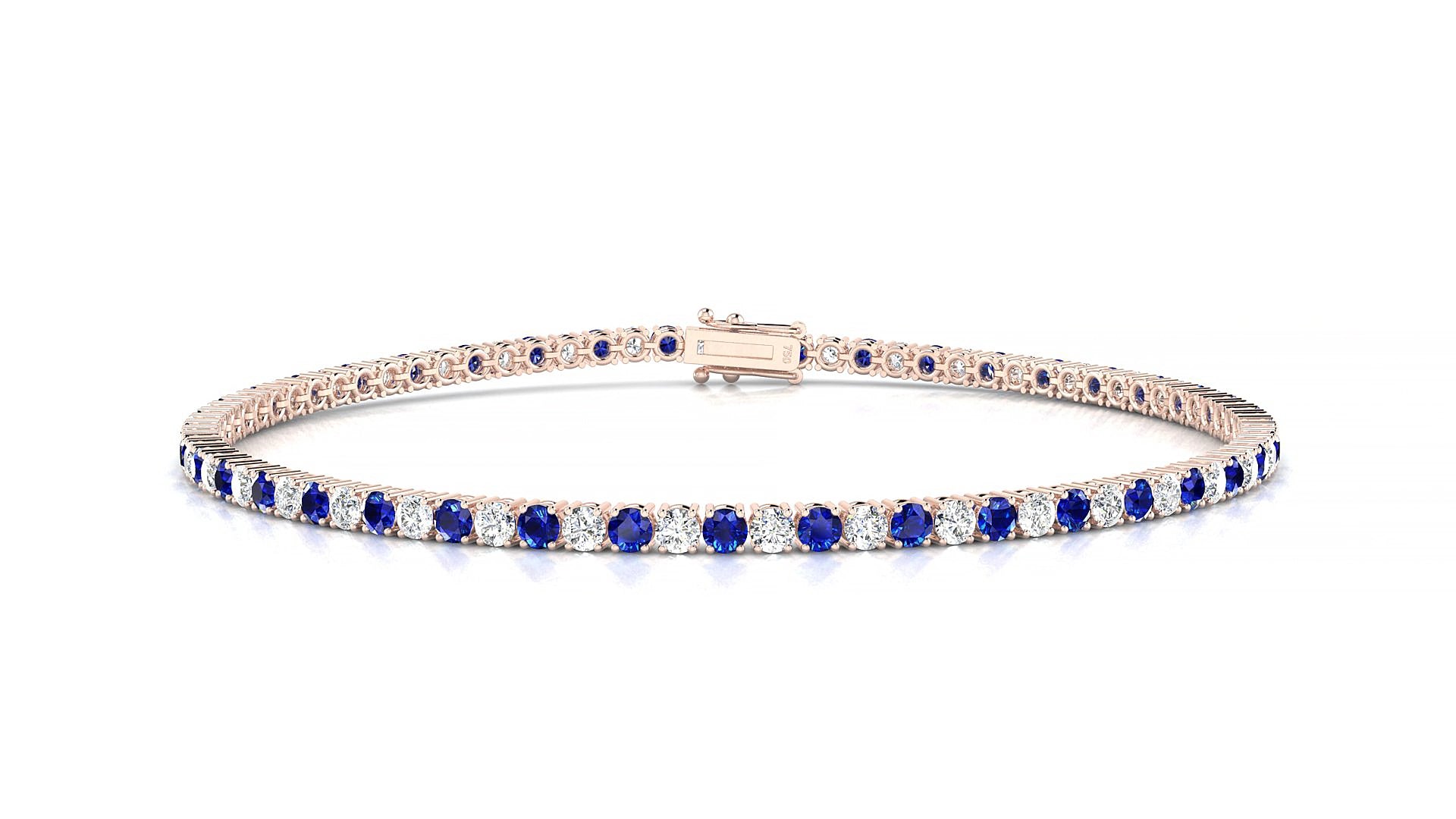 Capri 1-1 | 18k Rose Gold 2 mm Round Natural Sapphire & Diamond 16 cm Tennis Bracelet