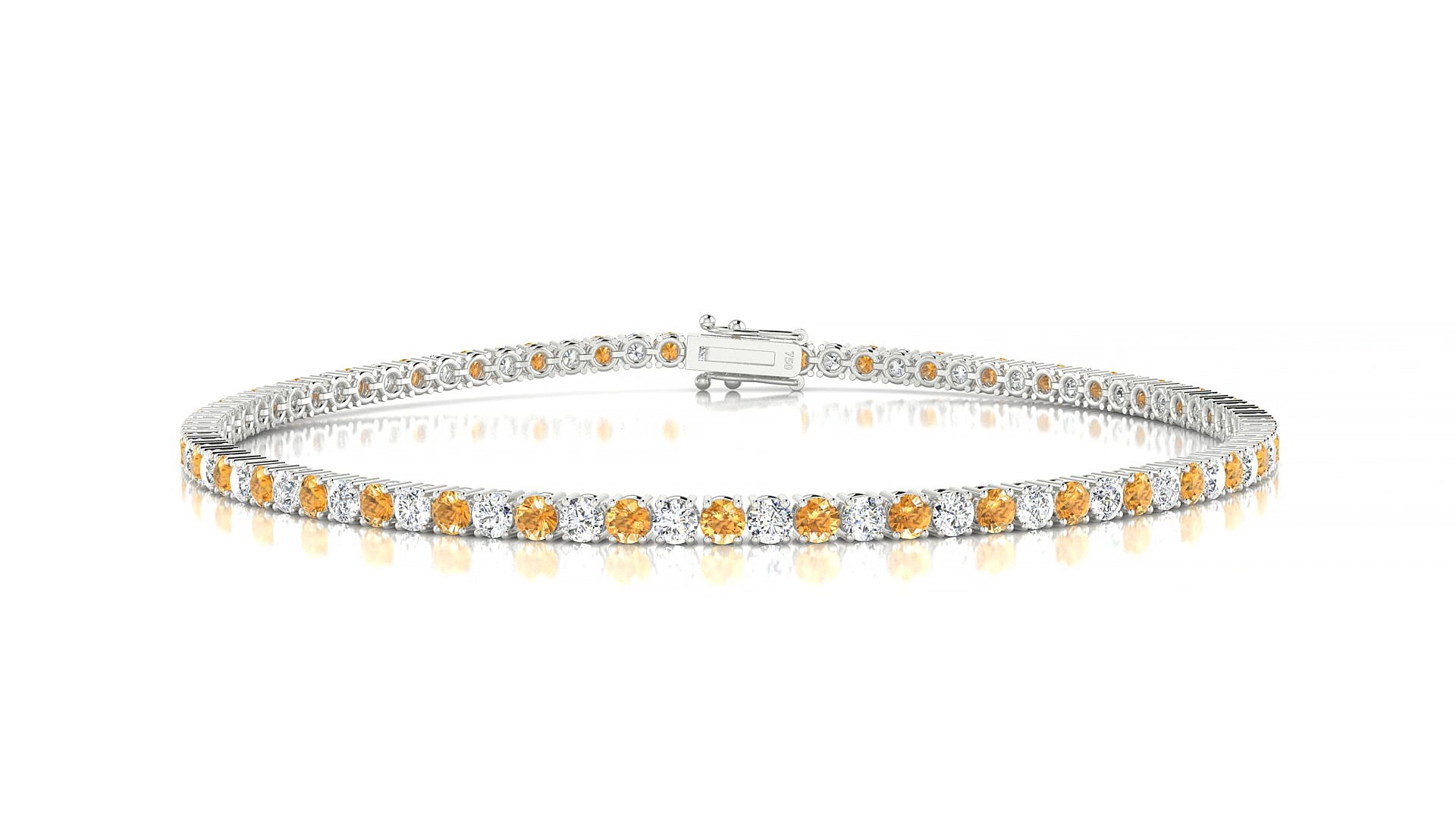 Capri 1-1 | 18k White Gold 2 mm Round Natural Citrine & Diamond 17 cm Tennis Bracelet