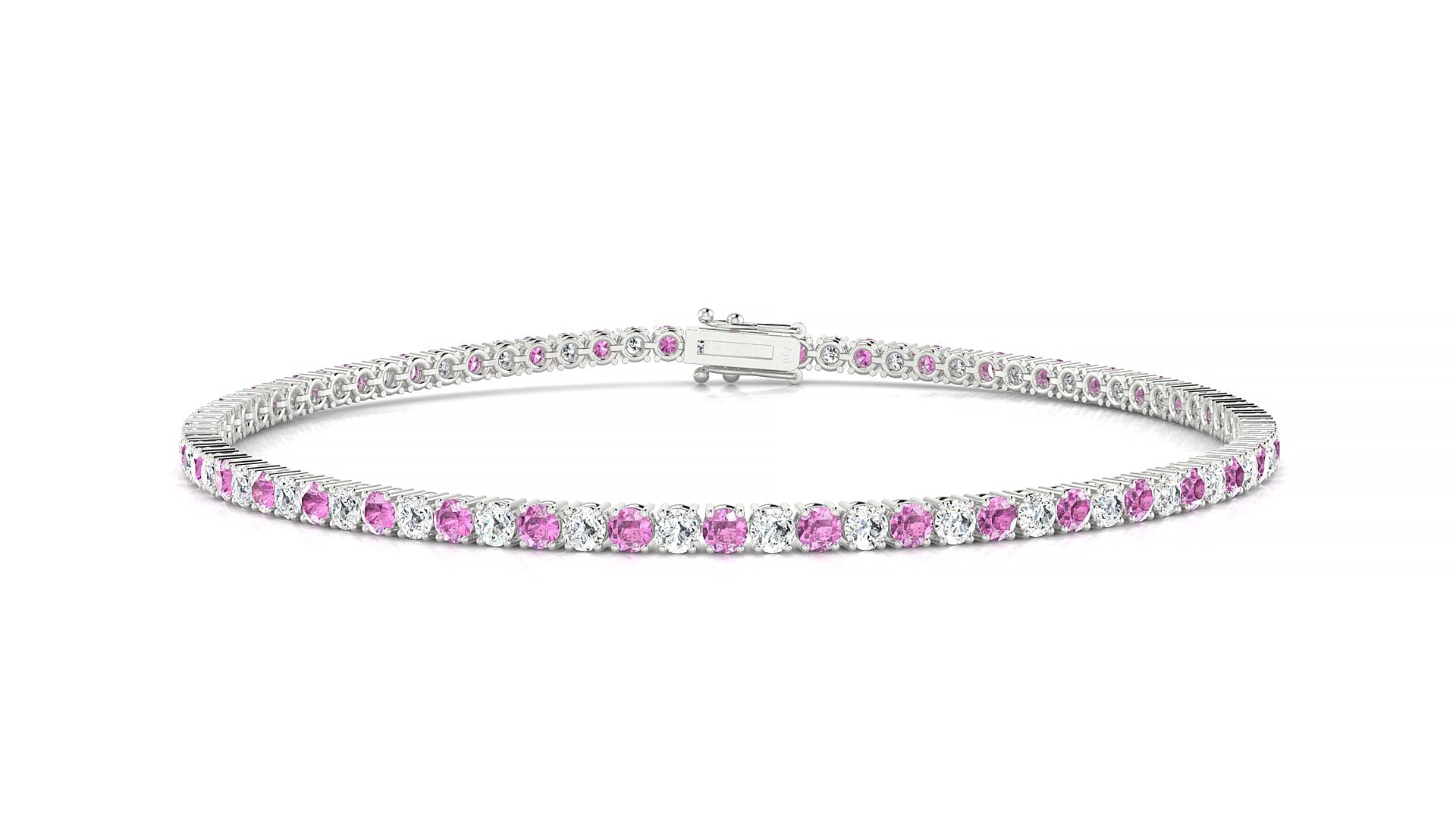 Capri 1-1 | 18k White Gold 2 mm Round Natural Pink Sapphire & Diamond Tennis Bracelet